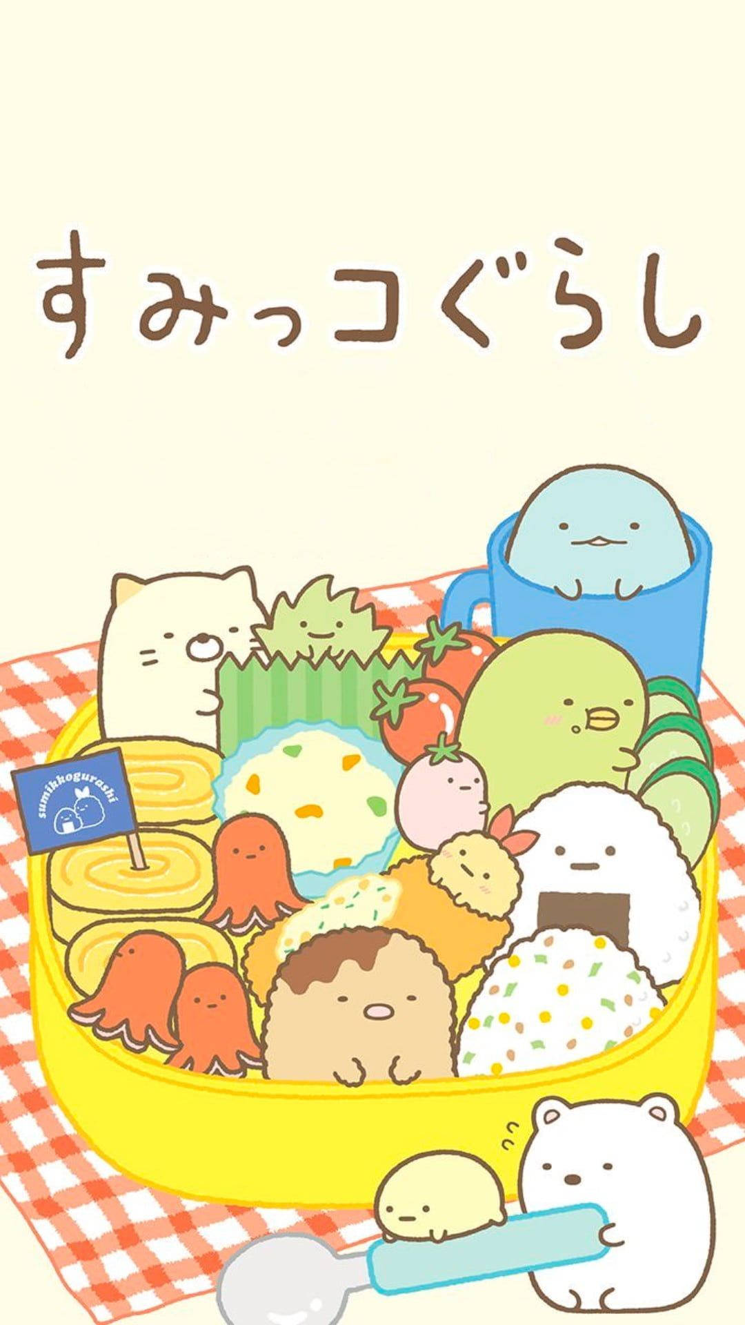 Sumikko Gurashi, yellow bowl, colorful bento box, Full HD Phone Wallpaper