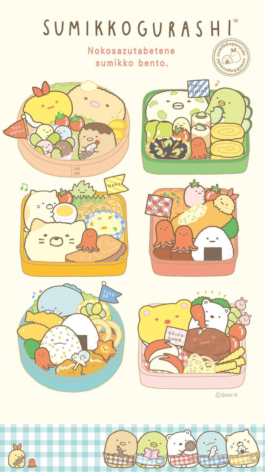 Sumikko Gurashi, bento boxes, checkered tablecloth, Full HD Phone Wallpaper