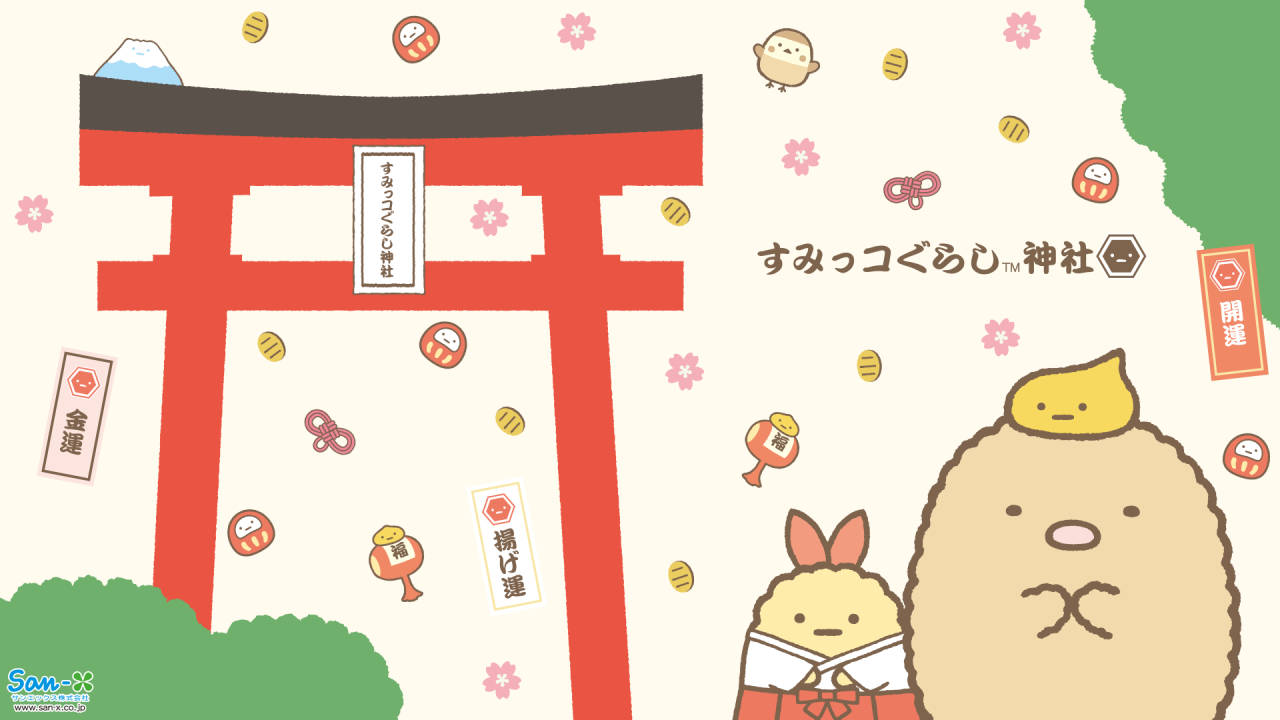 Sumikko Gurashi, tonkatsu, red Japanese torii gate, HD Desktop Wallpaper