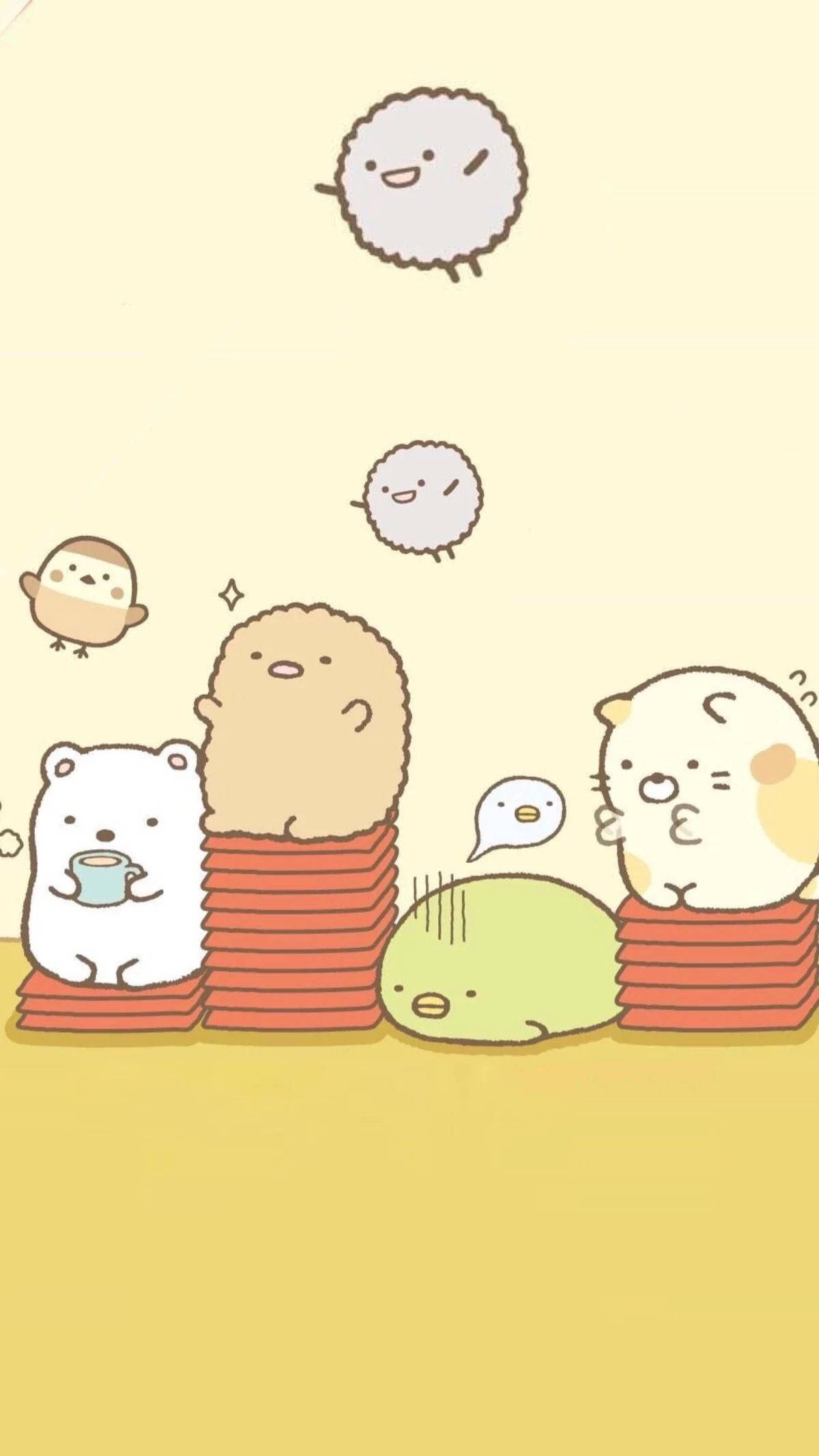 Sumikko Gurashi, red pillow stack, fluffy characters, Full HD Phone Wallpaper
