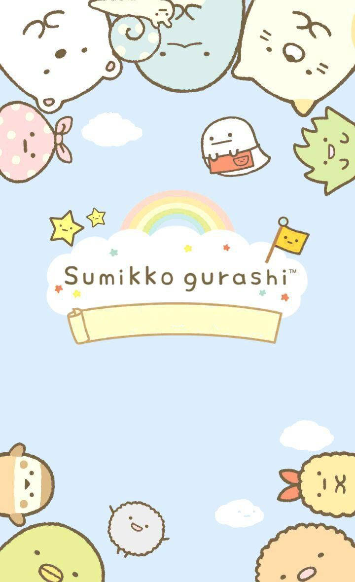 Sumikko Gurashi, cloud logo, rainbow, SD Phone Wallpaper