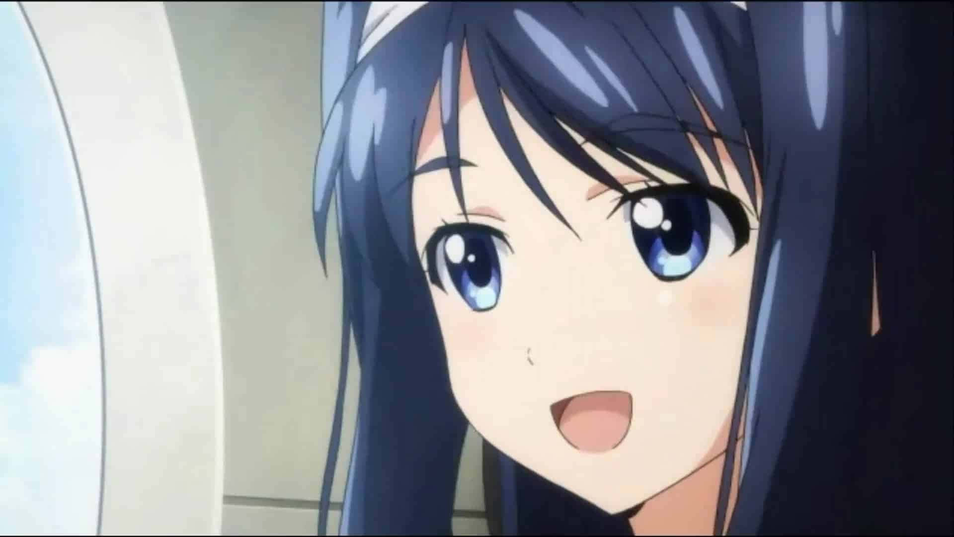 Sumire Kanou, dark blue hair, bright blue eyes, Full HD Desktop Wallpaper