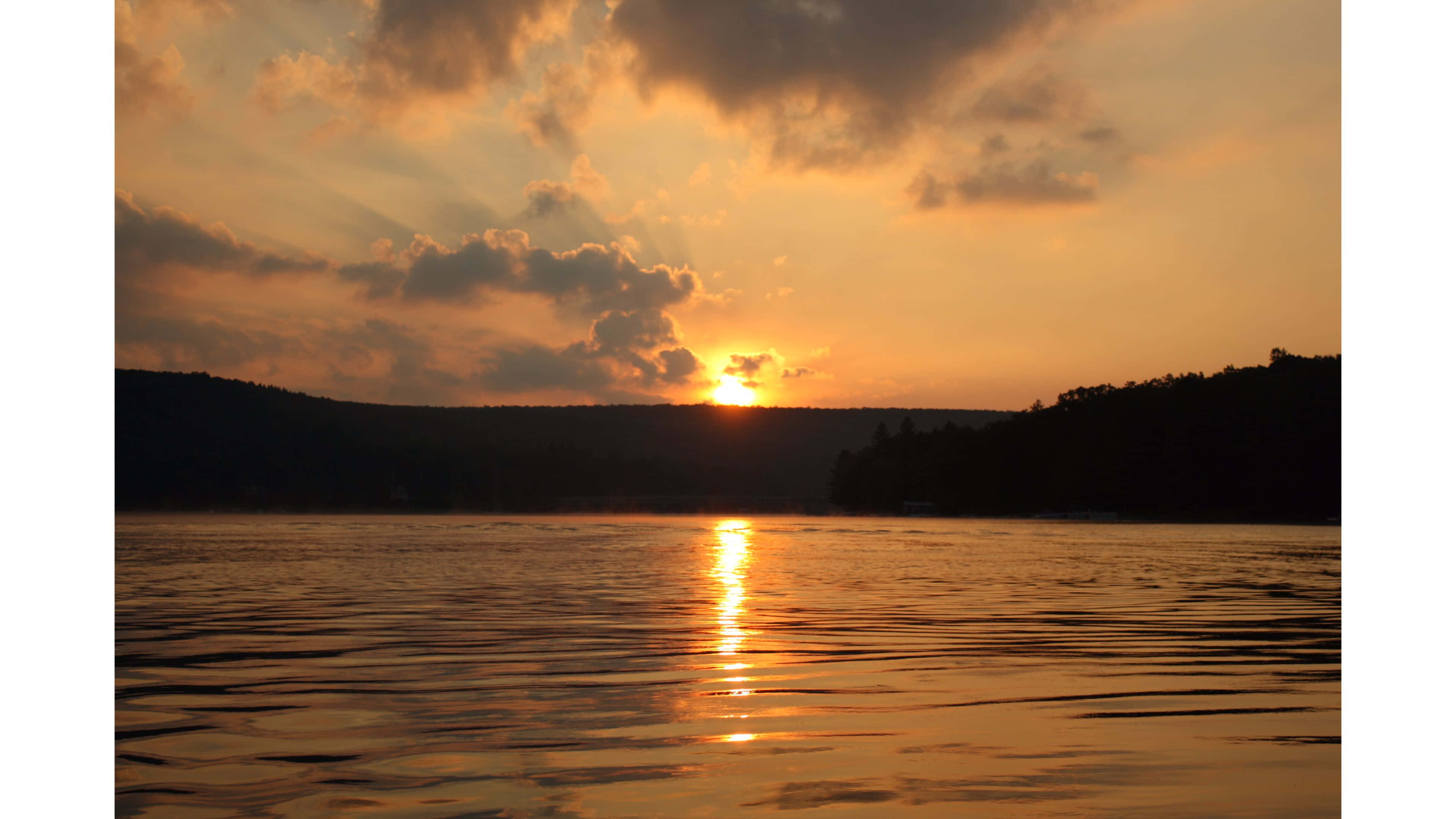 sunset, lake, silhouette, 4K Desktop Wallpaper