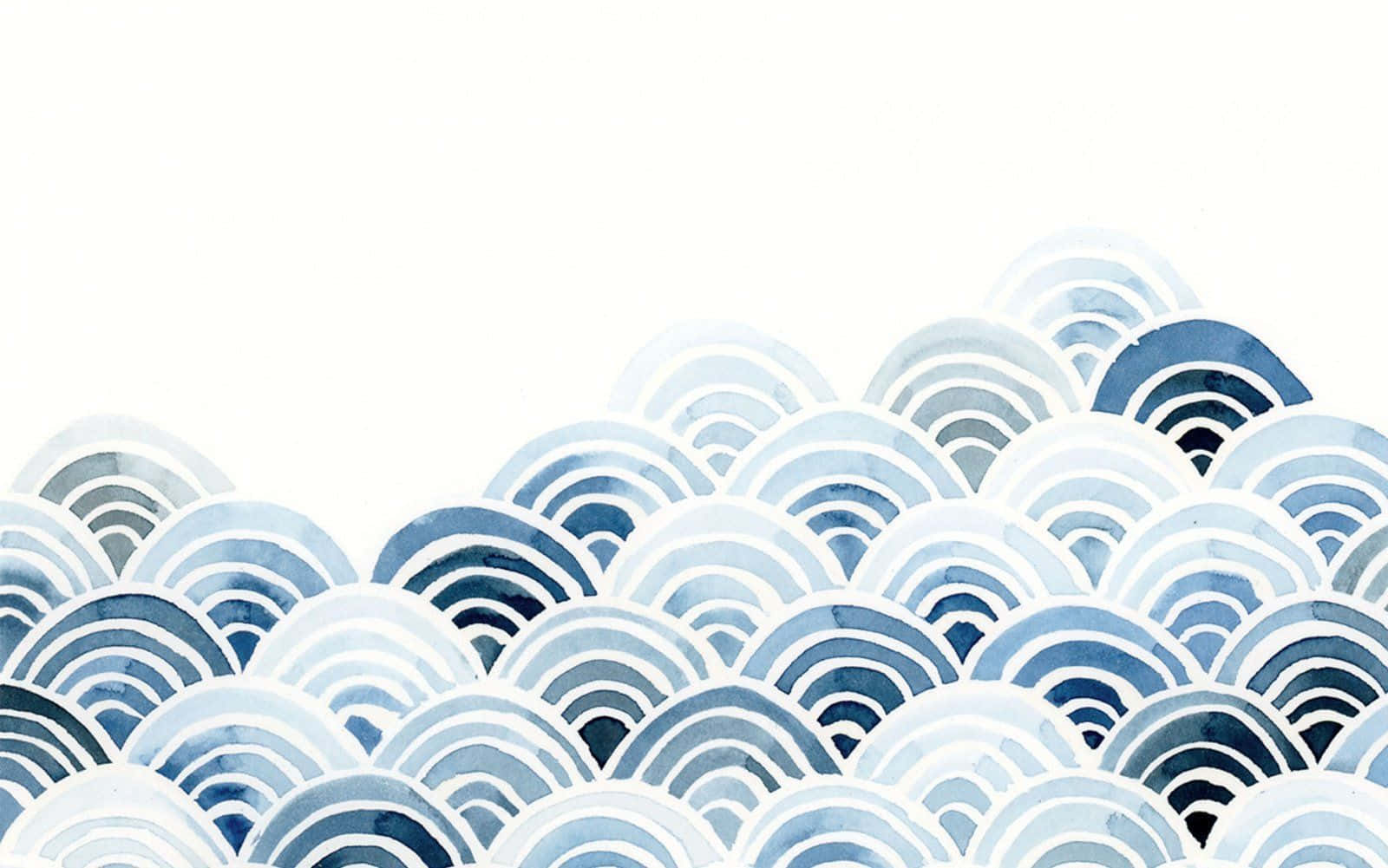 blue and white waves, watercolor pattern, layered wave motifs, HD Desktop Wallpaper