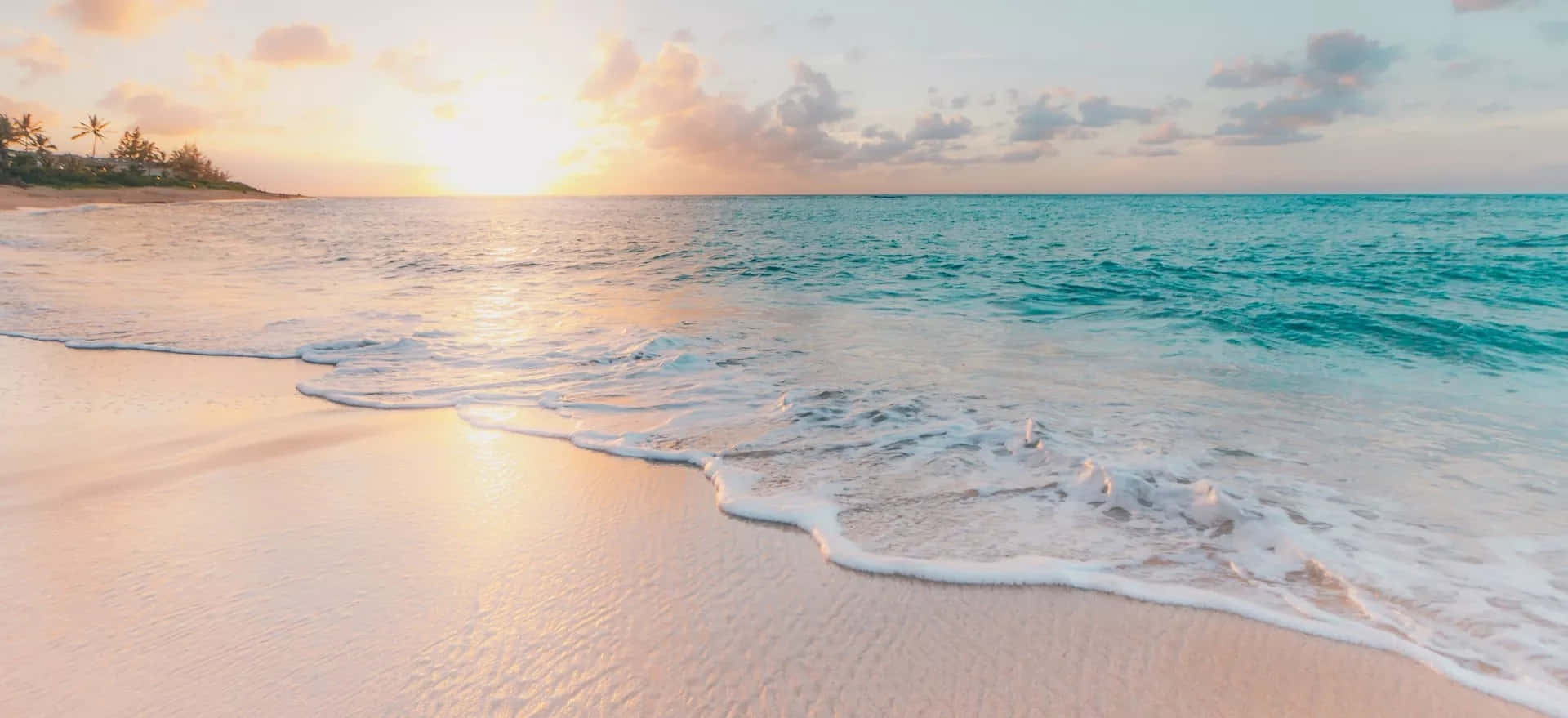 Sunset, ocean turquoise, sky peach, Full HD Desktop Wallpaper