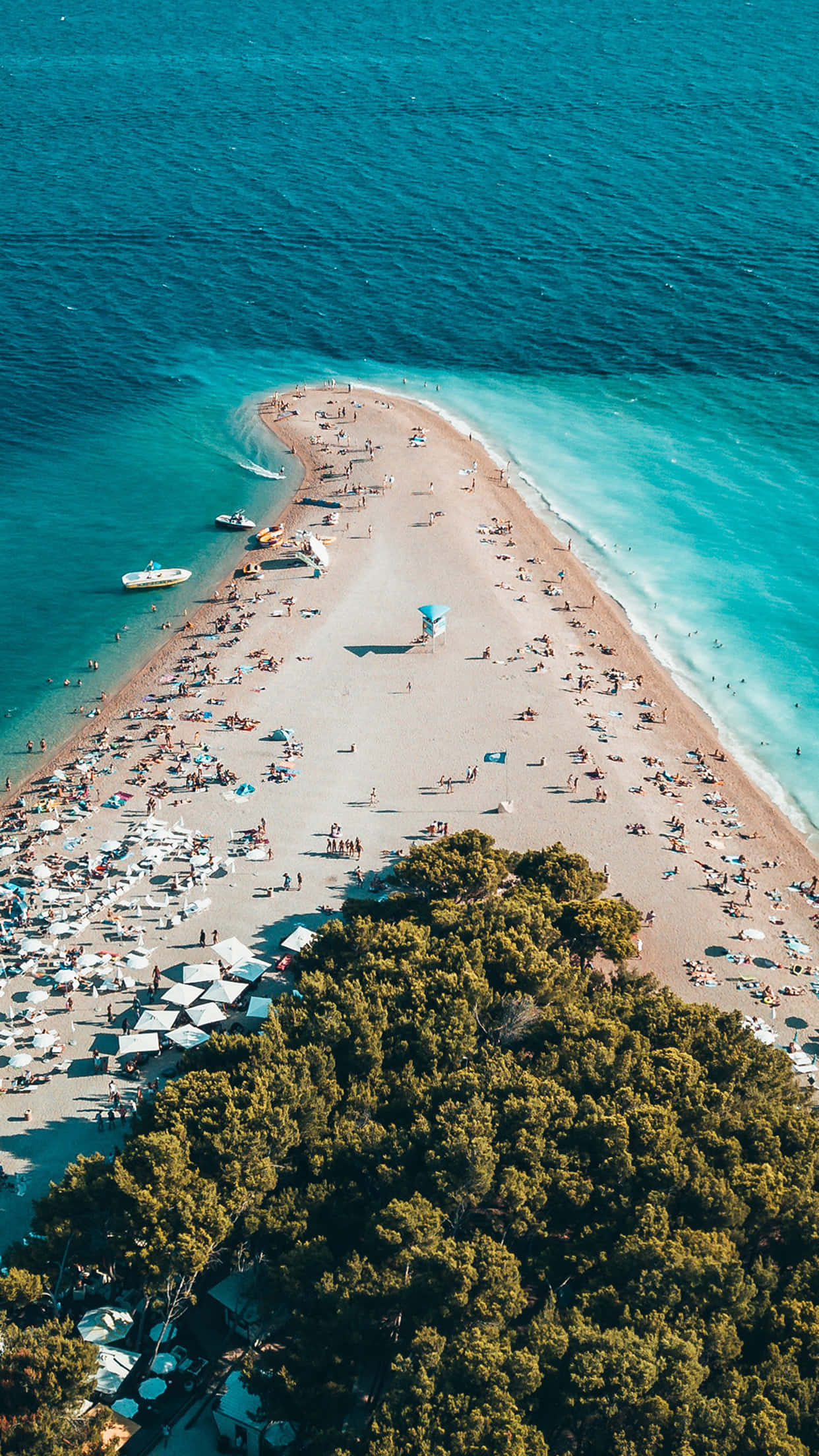 bustling sandy beach, turquoise waters, sunbathers, Full HD Phone Wallpaper