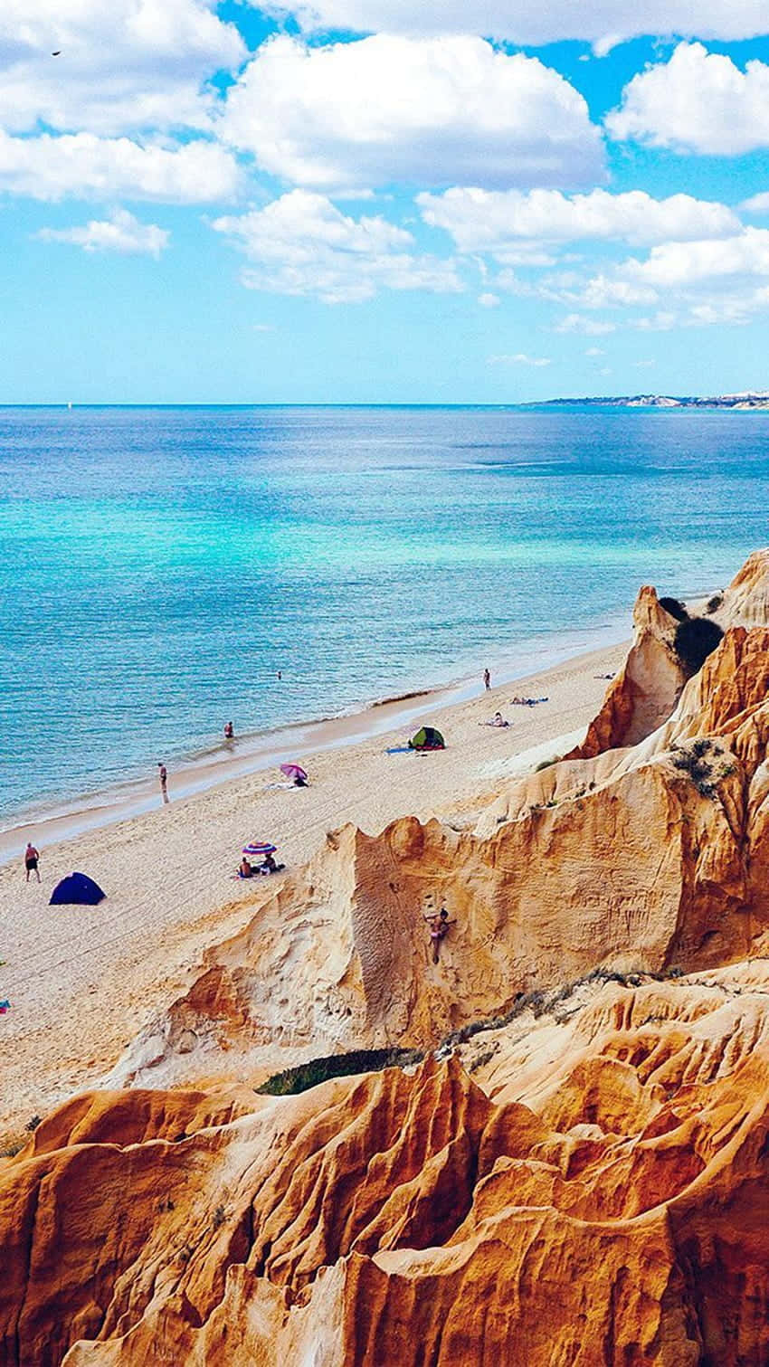 turquoise waters, golden sand, dramatic orange cliffs, HD Phone Wallpaper