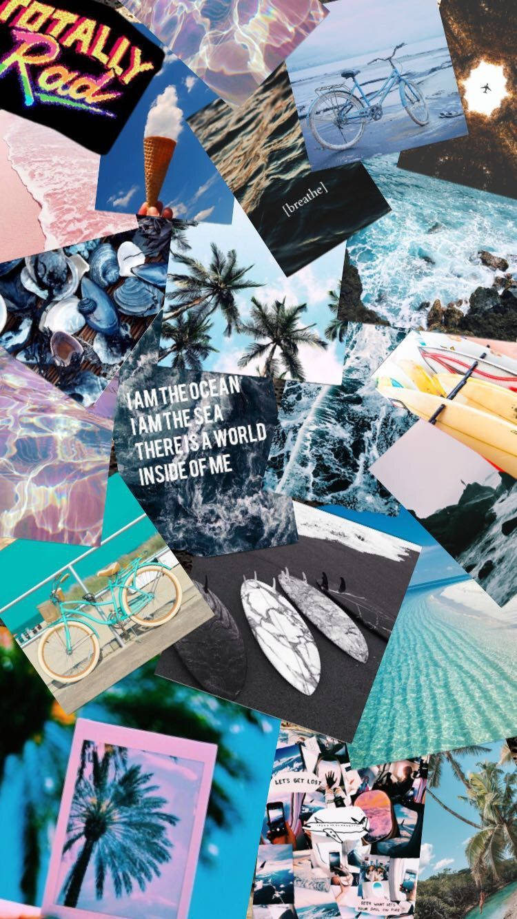Postcard Summer Collage, beach, palm trees, HD Phone Wallpaper