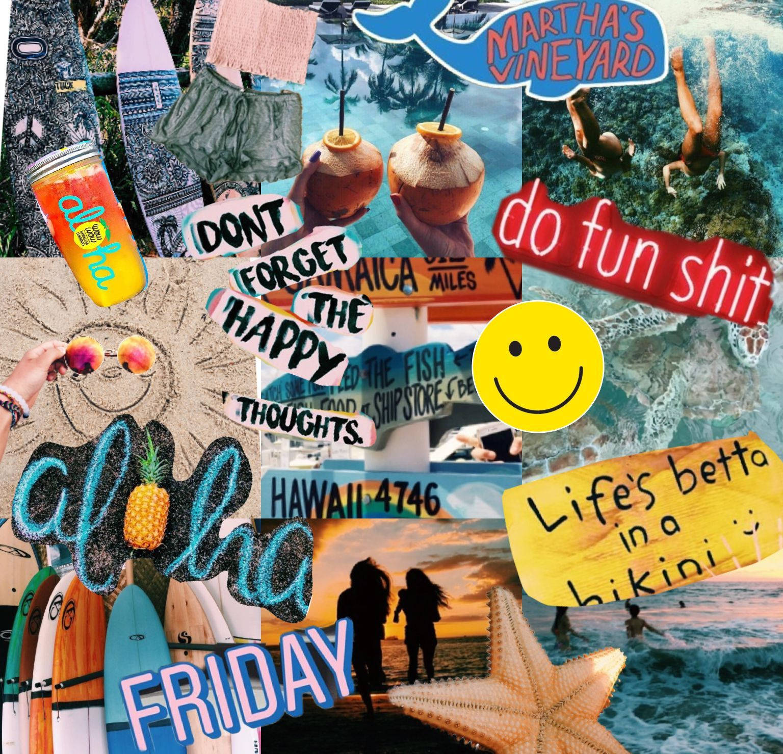 Montage Summer Vibes, beach, surfboards, HD Desktop Wallpaper