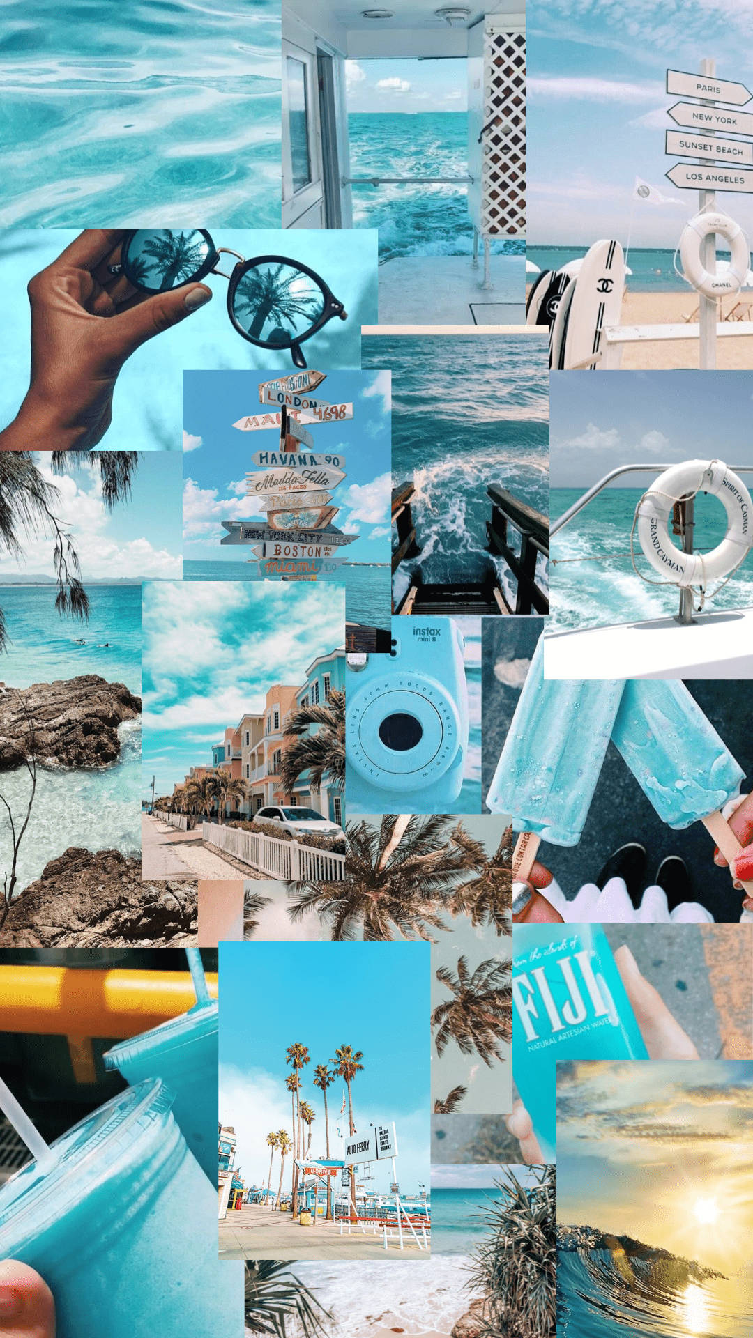 Gratifyingly Blue Summer Collage, tropical beach scenes, turquoise water, Full HD Phone Wallpaper