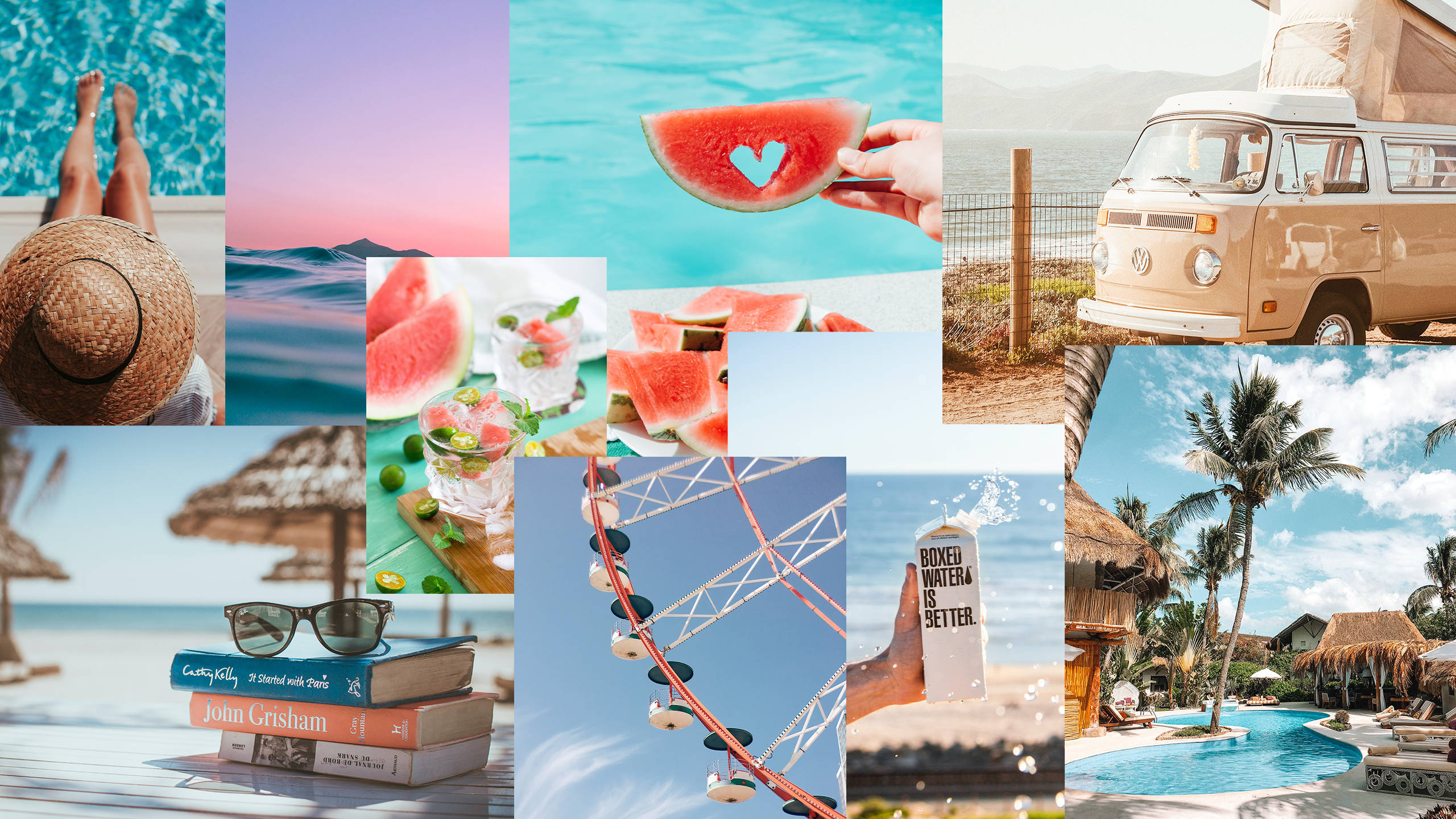 2560x1440, summer aesthetic collage, watermelon slices, 2K Desktop Wallpaper