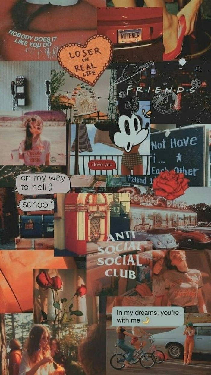 romance themed summer collage, nostalgic pop culture moments, retro imagery, SD Phone Wallpaper