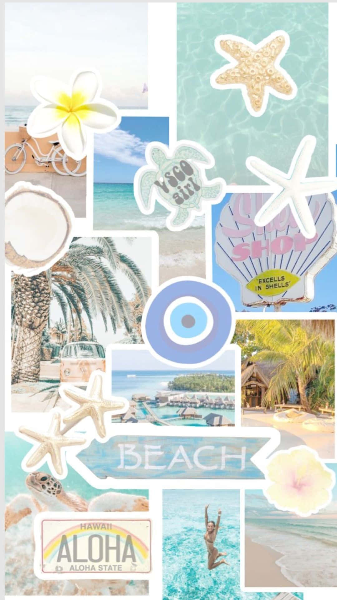 preppy summer collage, beach-themed collage, starfish, Full HD Phone Wallpaper