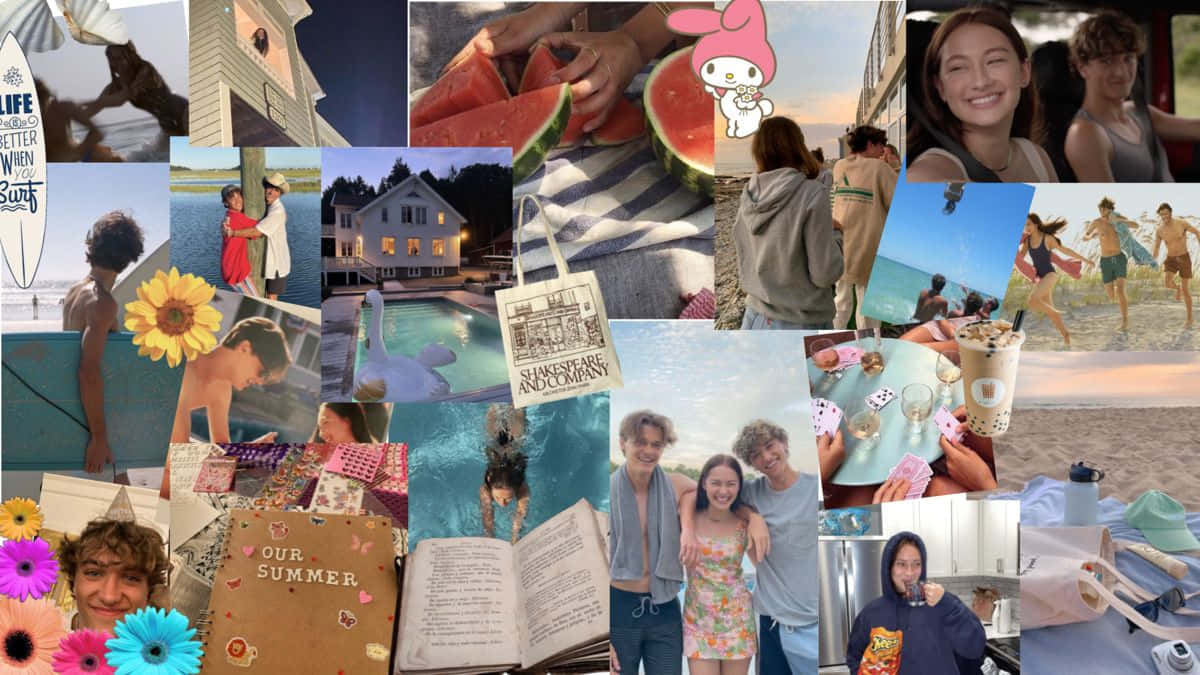 Summer Memories Collage, beach scenes, poolside moments, SD Desktop Wallpaper