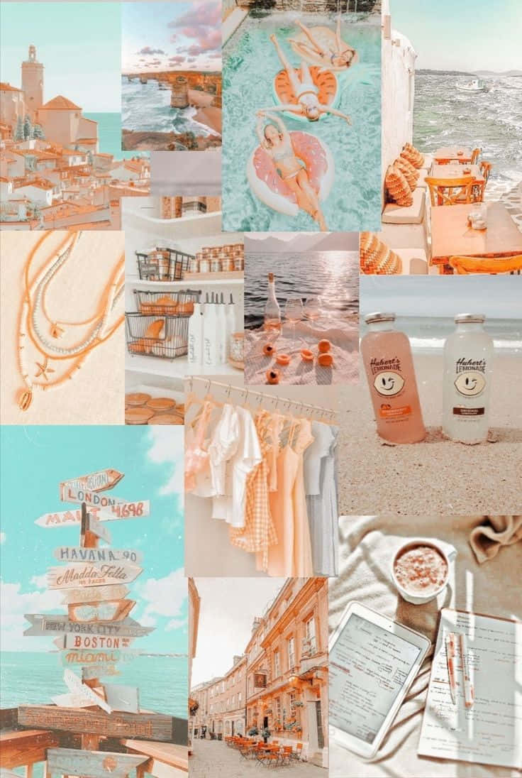preppy summer inspiration collage, coastal scenes, beach lounging, SD Phone Wallpaper