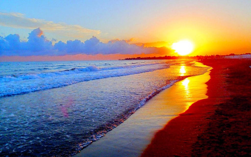 Sunset, ocean, beach, SD Desktop Wallpaper