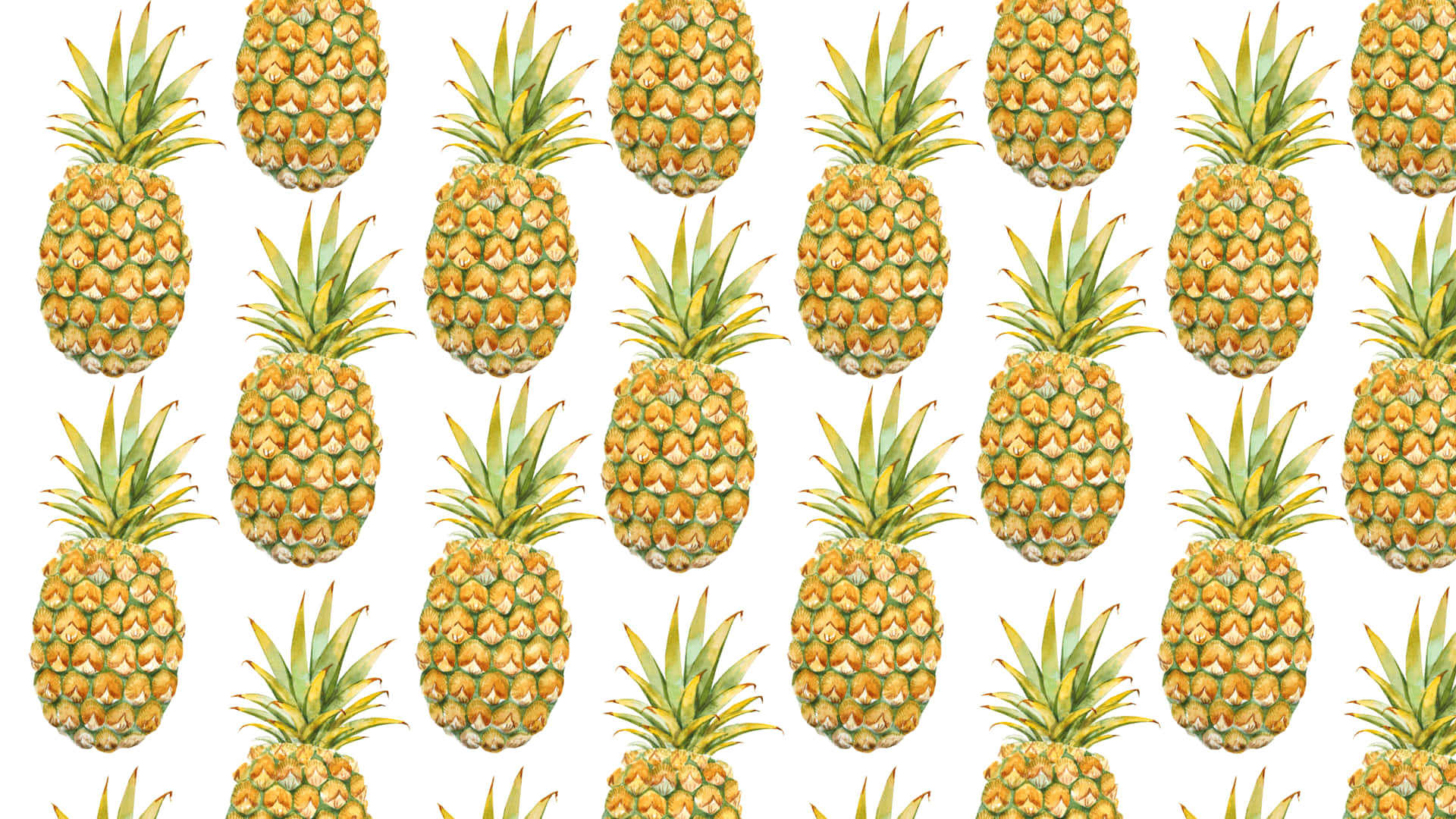 watercolor pineapples, textured yellow bodies, green spiky crowns, Full HD Desktop Wallpaper