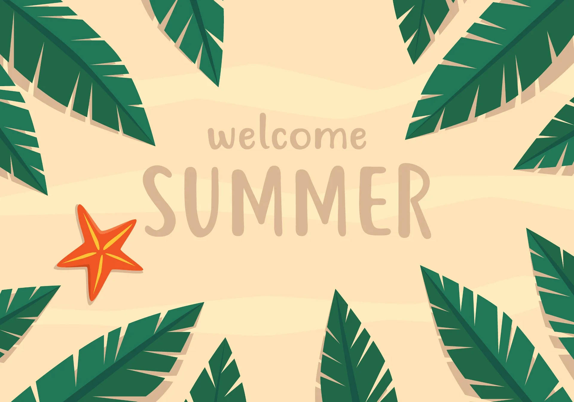 Summer Desktop, tropical summer, green palm leaves, Full HD Desktop Wallpaper