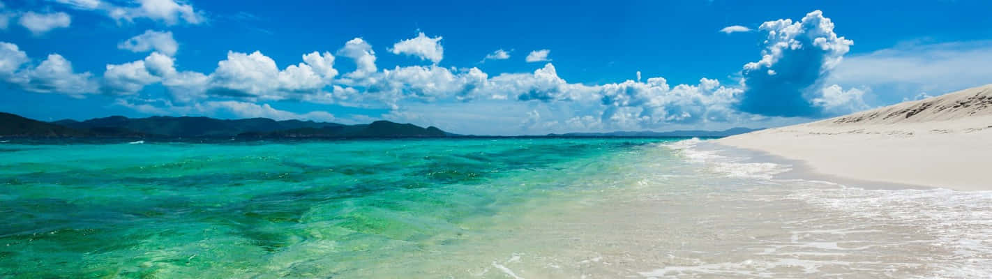 panoramic desktop, clear blue seashore, pristine white sand beach, HD Desktop Wallpaper