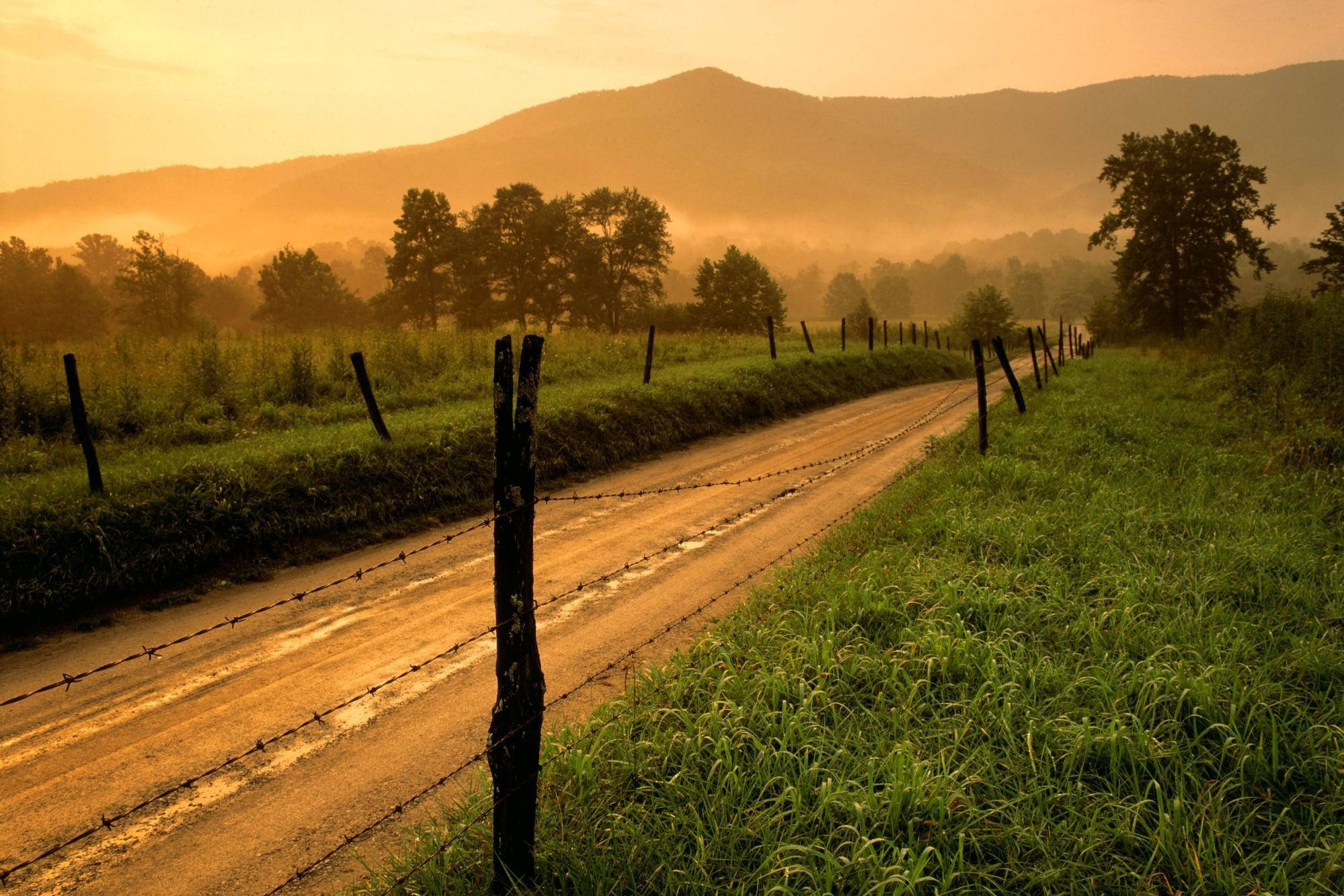 empty country road, dirt road, barbed wire fences, Full HD Desktop Wallpaper
