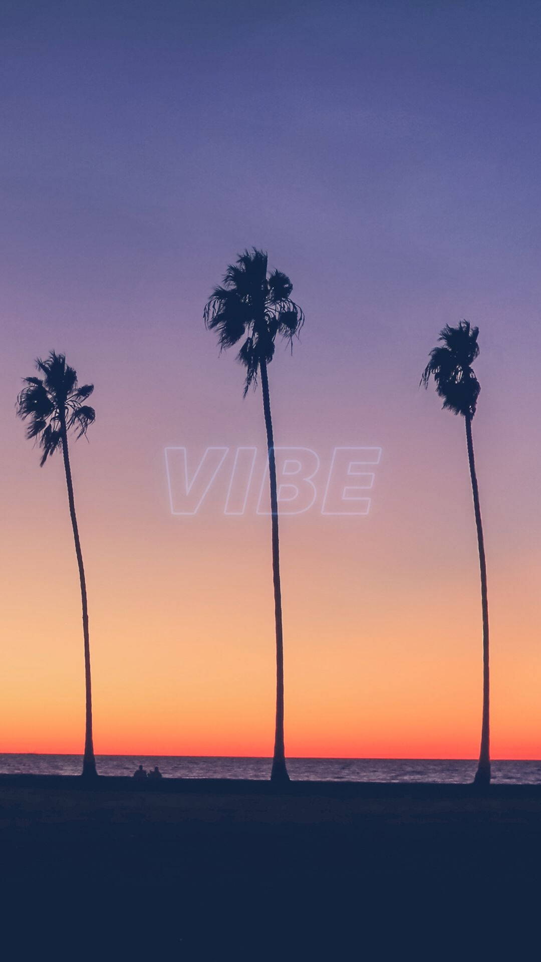 windswept palm trees, vibrant sunset sky, calm ocean beach, Full HD Phone Wallpaper
