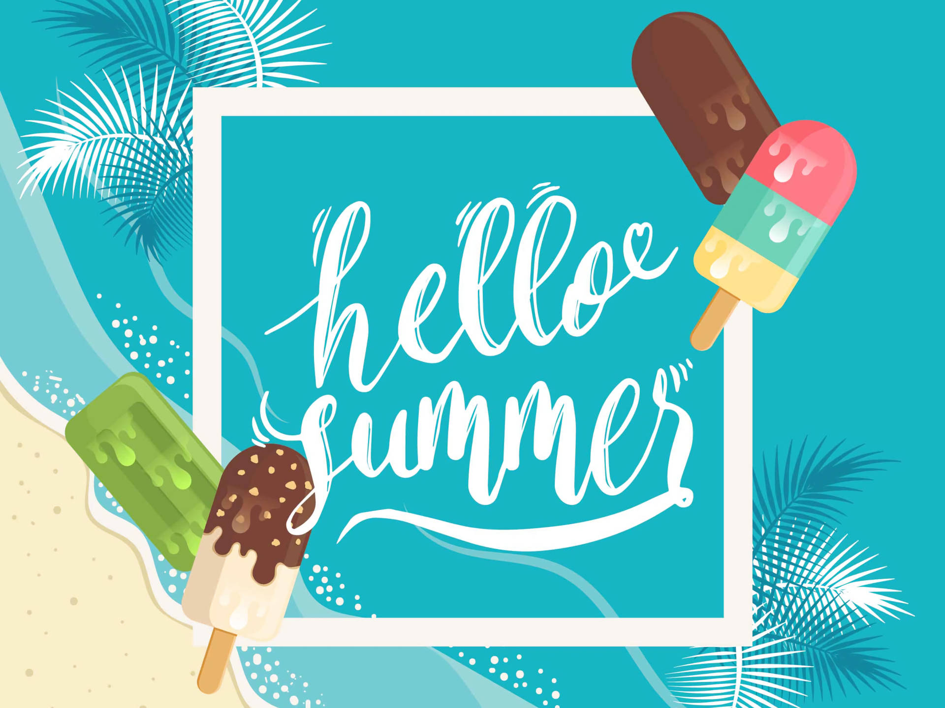 hello summer desktop, popsicles, palm leaves, Full HD Desktop Wallpaper