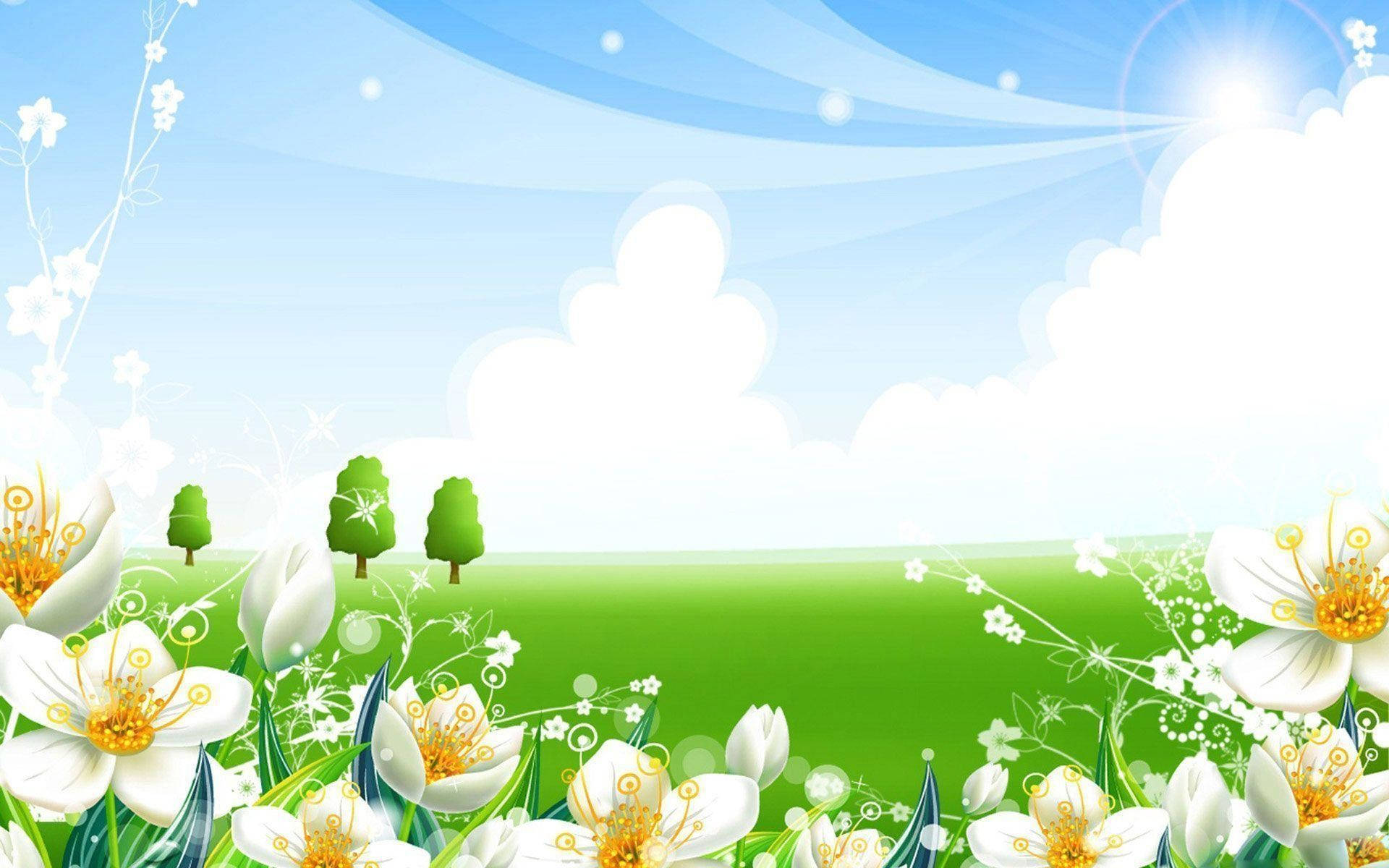 aesthetic flowers, spring meadow, white flowers, Full HD Desktop Wallpaper