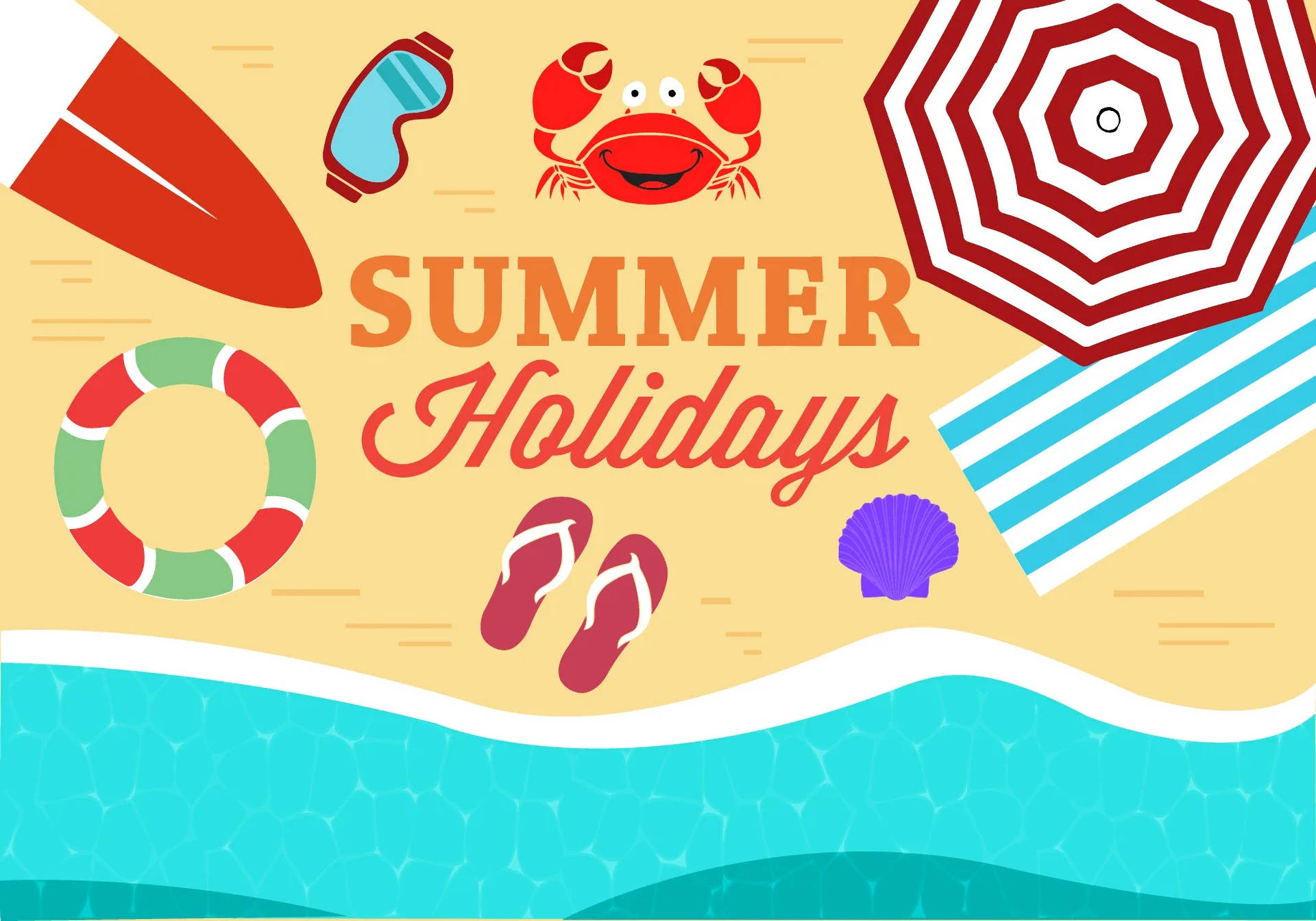 beach, summer, flat vector illustration, Full HD Desktop Wallpaper