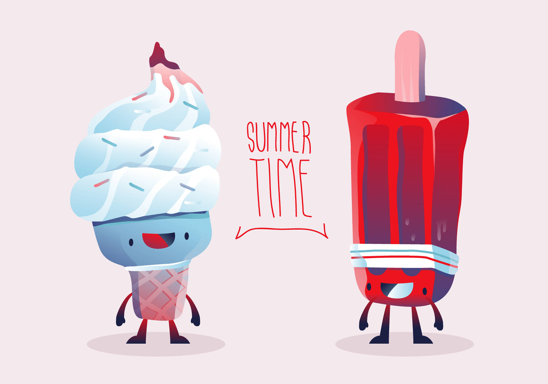 SUMMER TIME, soft pink background, cartoon ice cream, Full HD Desktop Wallpaper