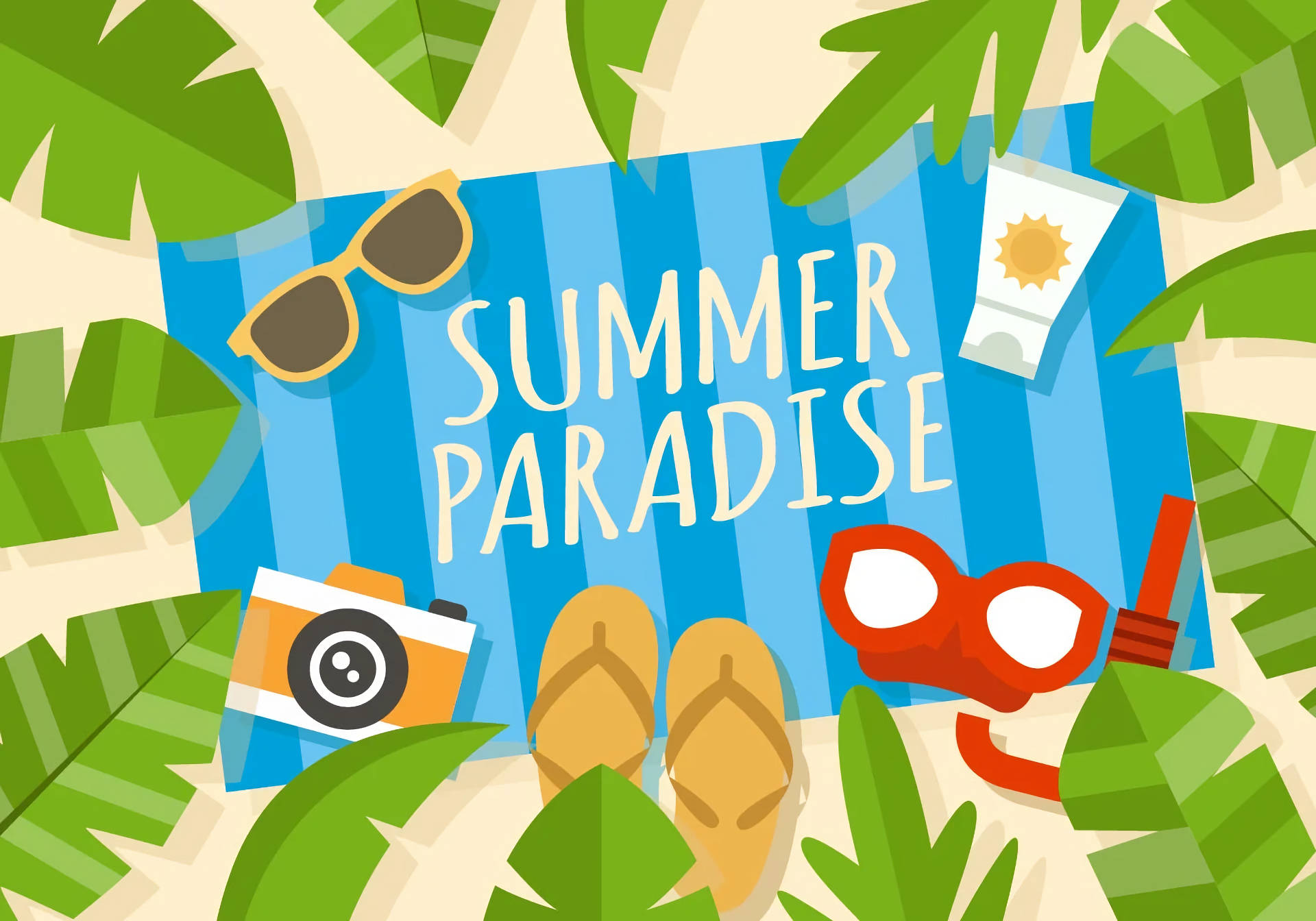 summer desktop art, sunglasses, flip flops, Full HD Desktop Wallpaper
