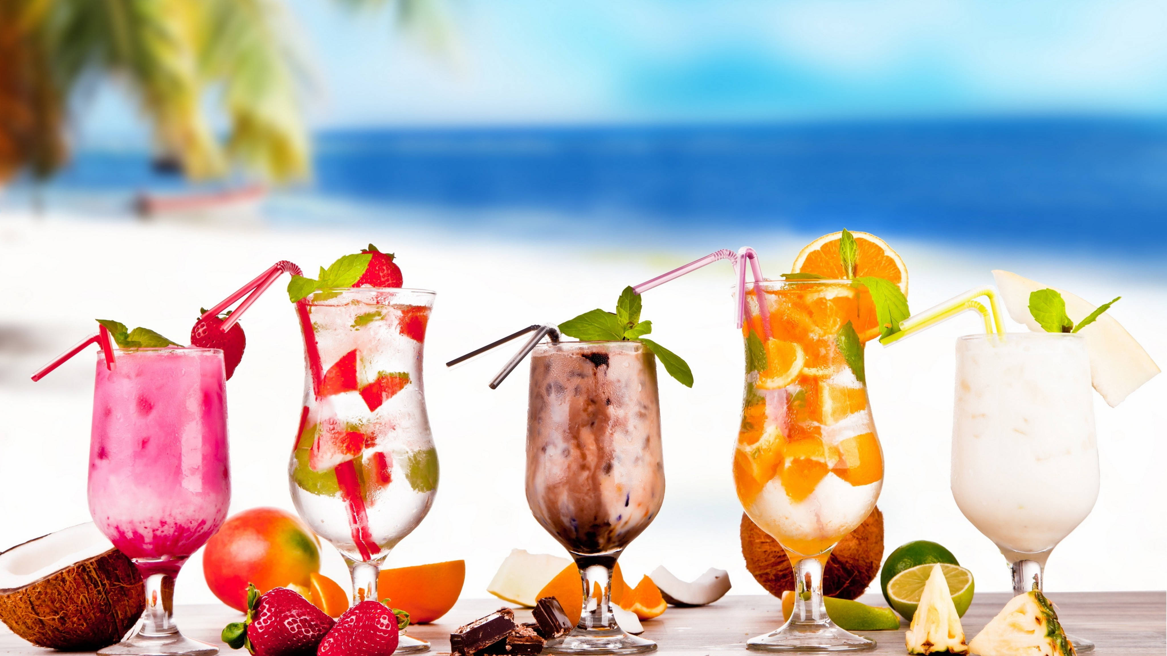 tropical cocktails, fruit, mint, 4K Desktop Wallpaper