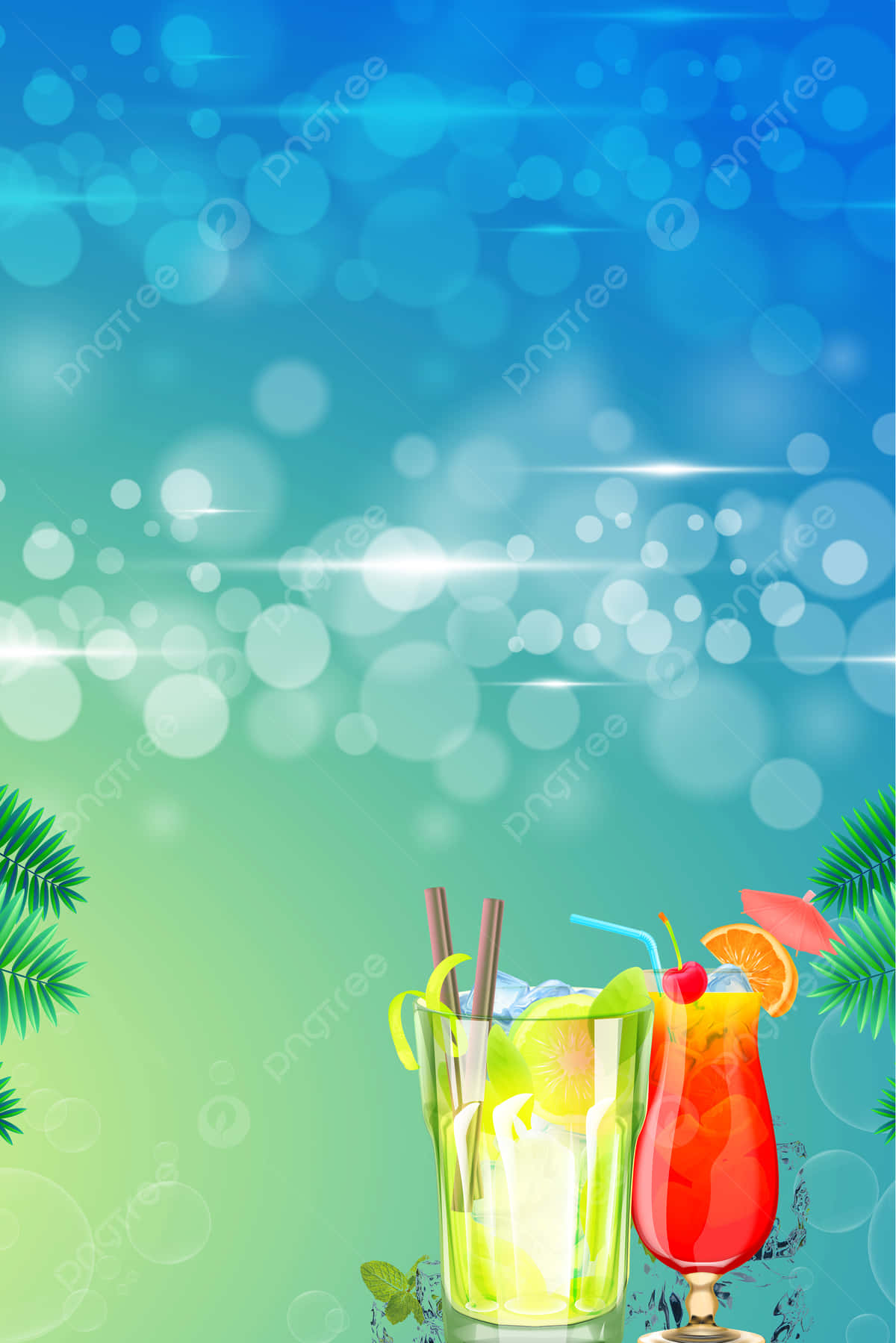 tropical cocktails, garnishes, sparkling blue green bokeh background, HD Phone Wallpaper