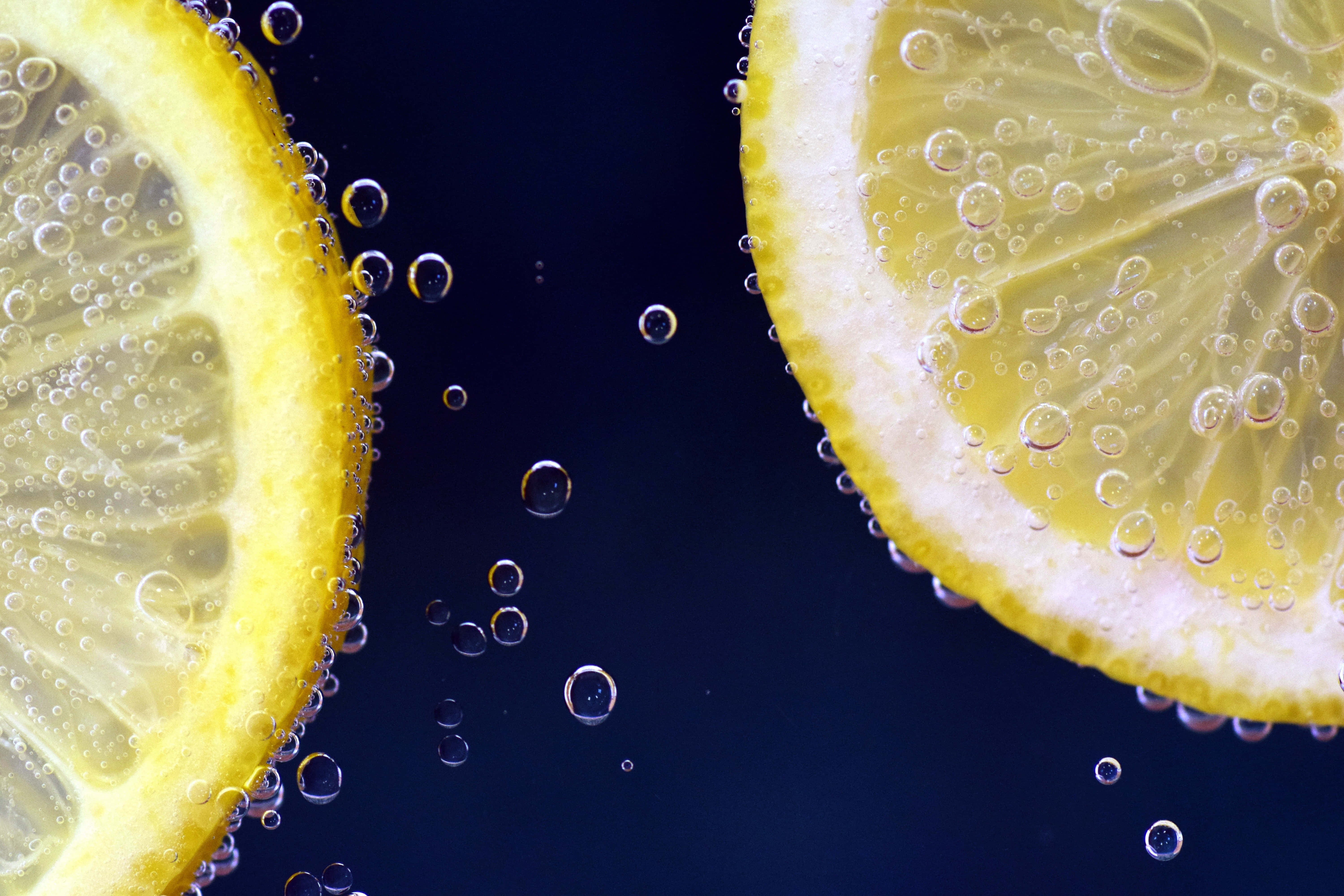 summer fruits, lemon slices, dark water, 5K Desktop Wallpaper