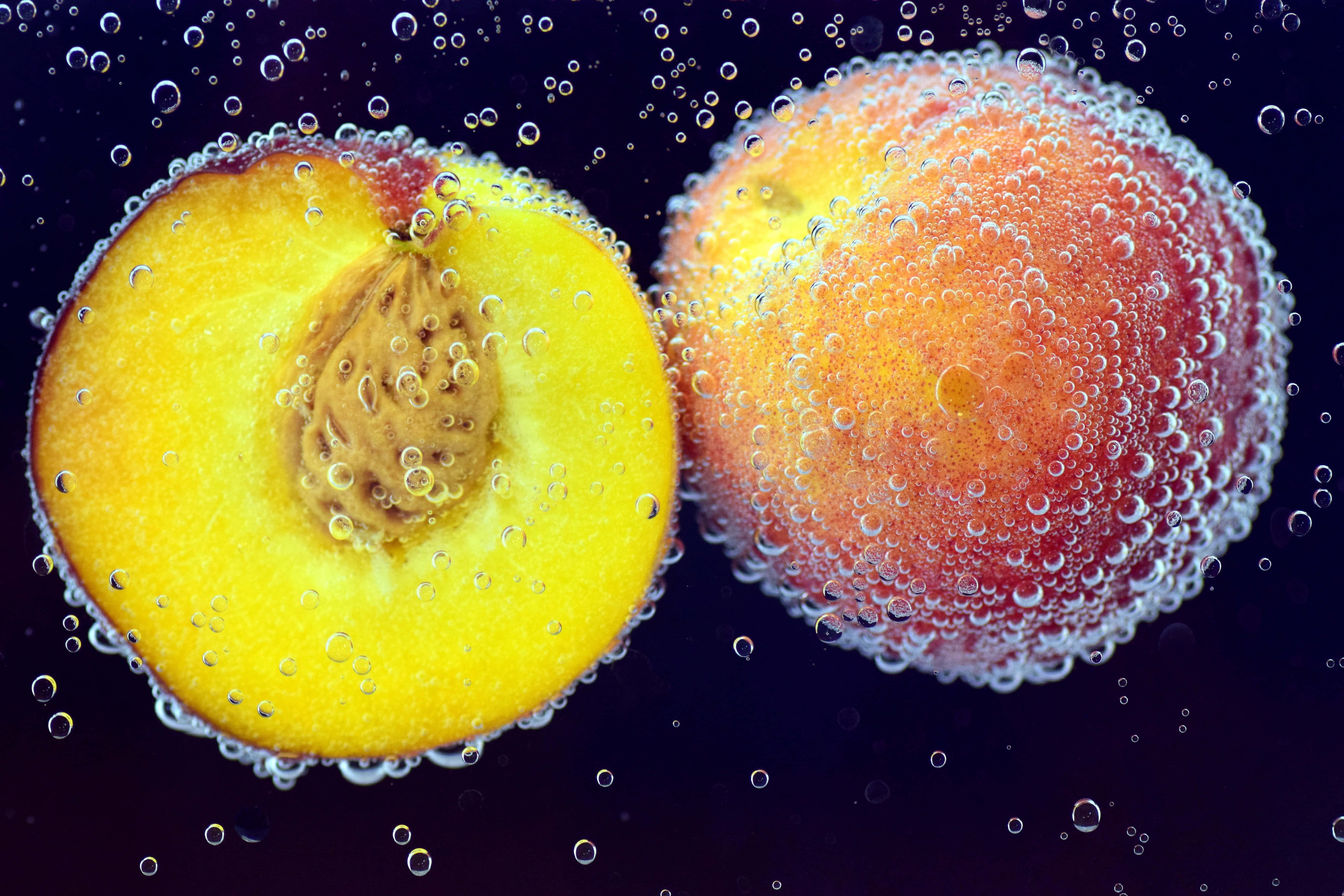 summer fruits, peach, dark liquid, 5K Desktop Wallpaper