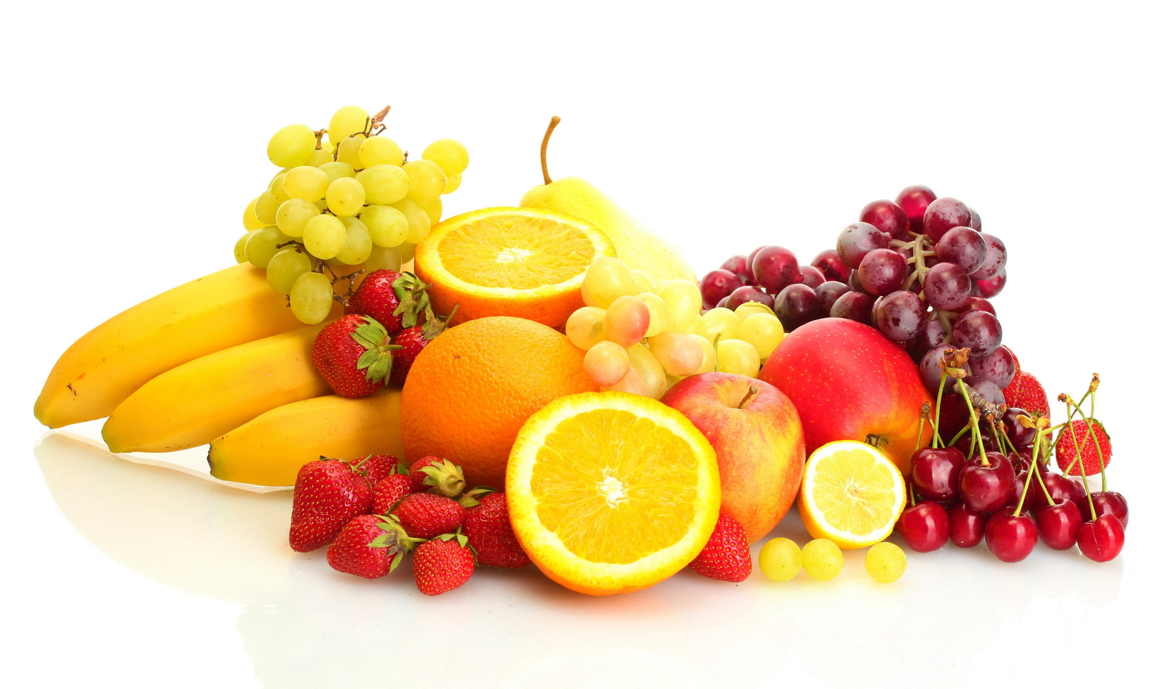bananas, grapes, strawberries, 4K Desktop Wallpaper