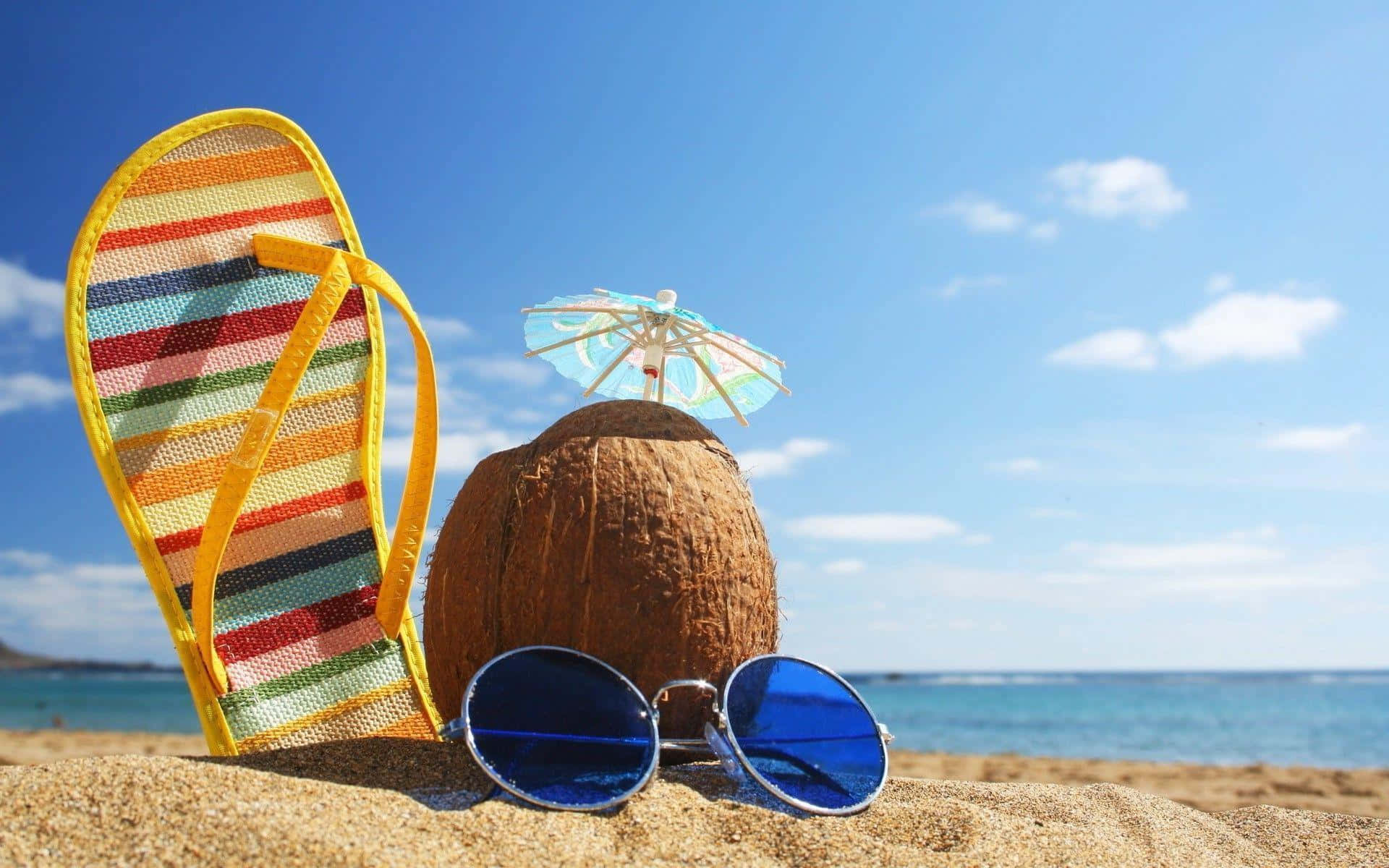 Summer Fun, coconut, flip flop, Full HD Desktop Wallpaper