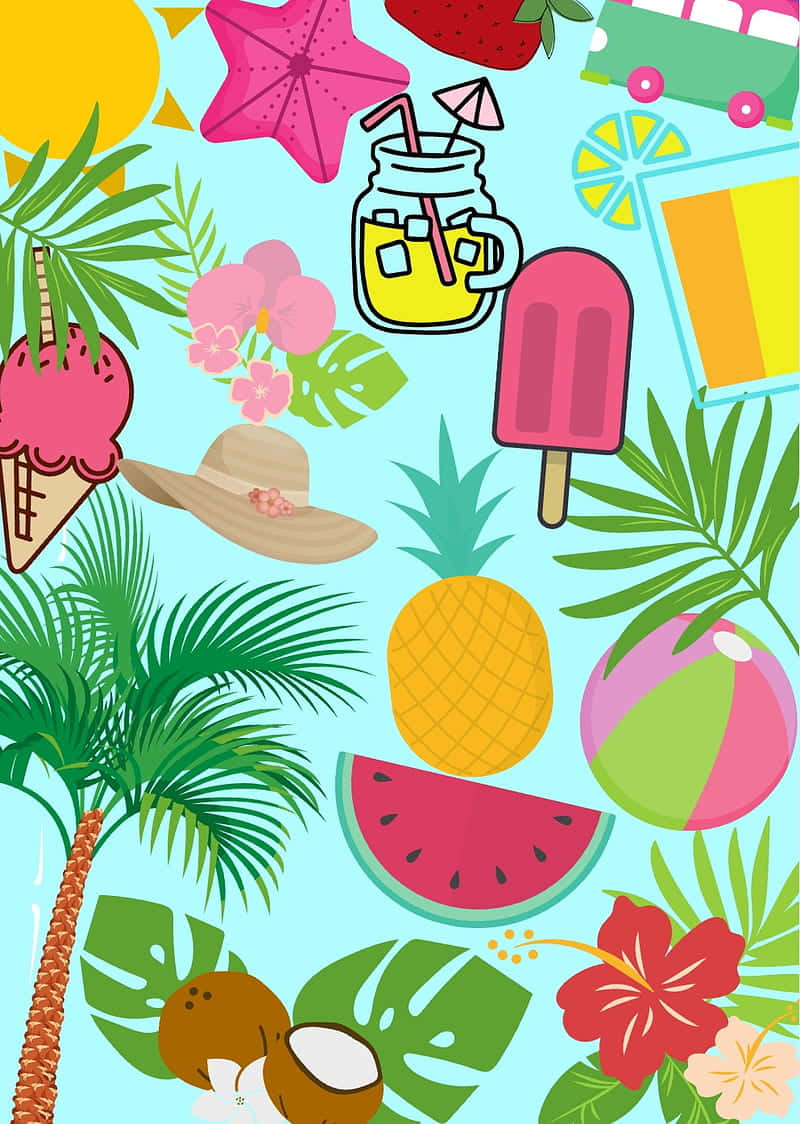 Summer Fun Treats, palm leaves, pineapples, SD Phone Wallpaper