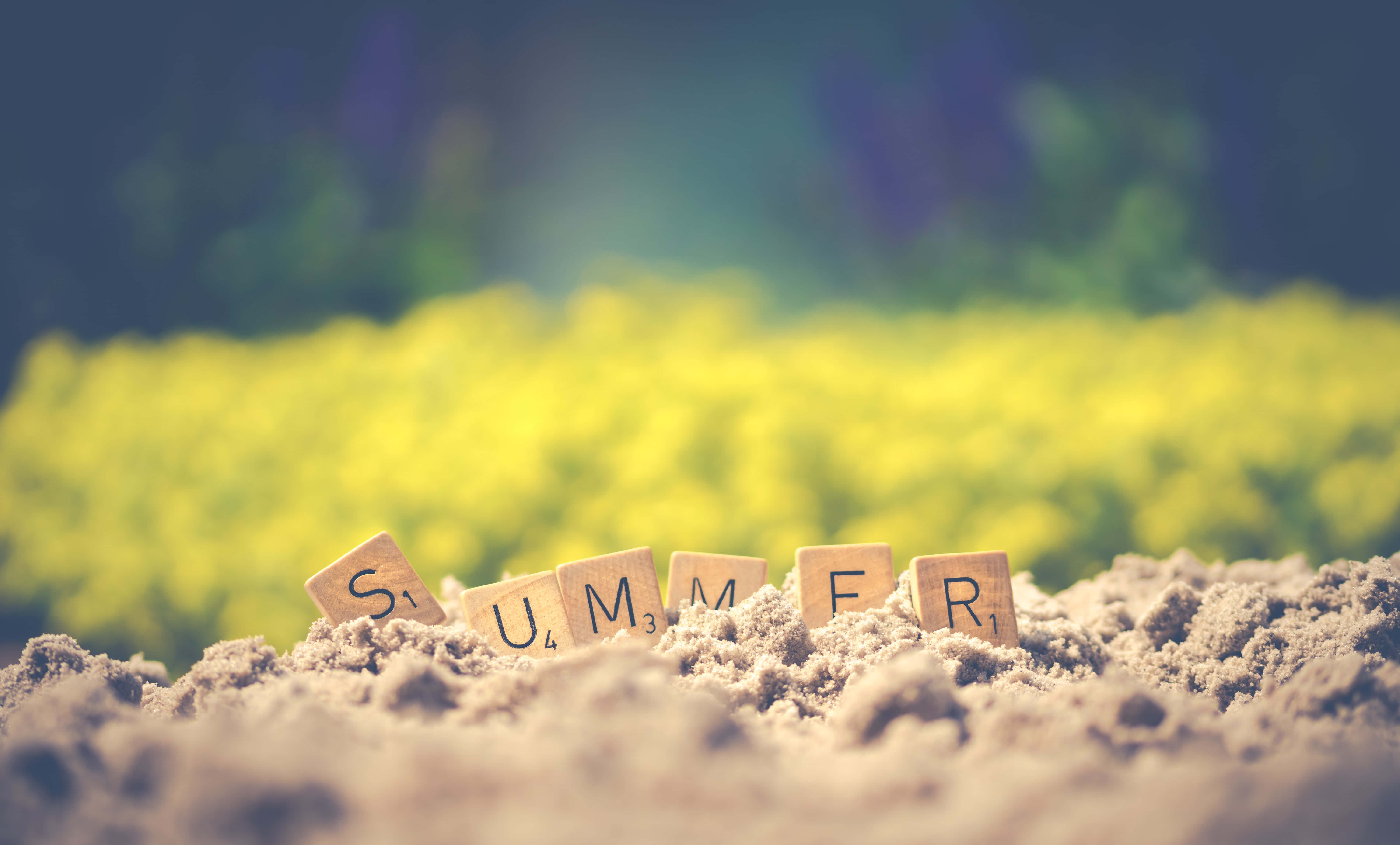 Summer Fun Scrabble Pieces, wooden letter tiles, summer, 5K Desktop Wallpaper