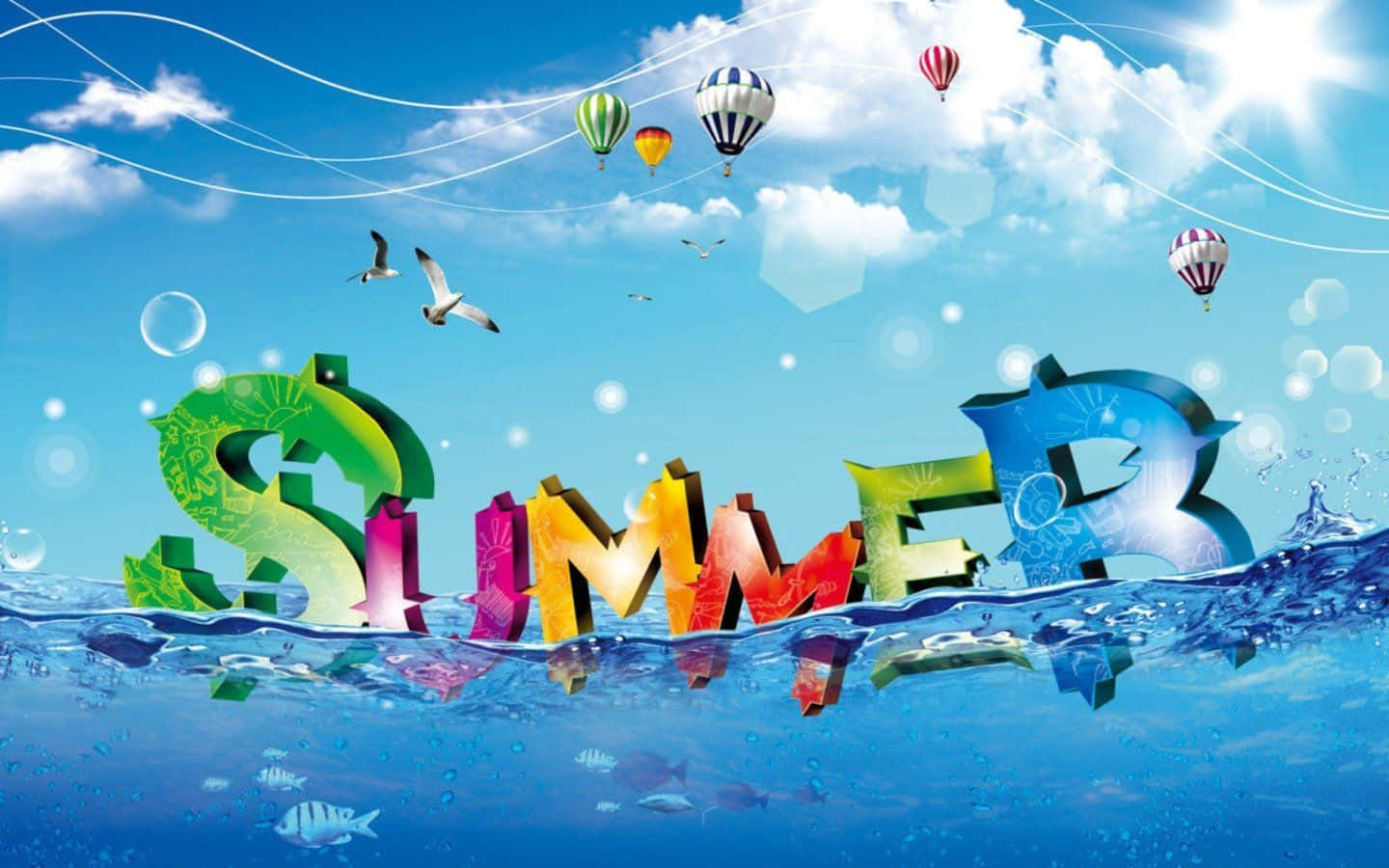 Summer Fun, bubble word art, 3D letters, HD Desktop Wallpaper
