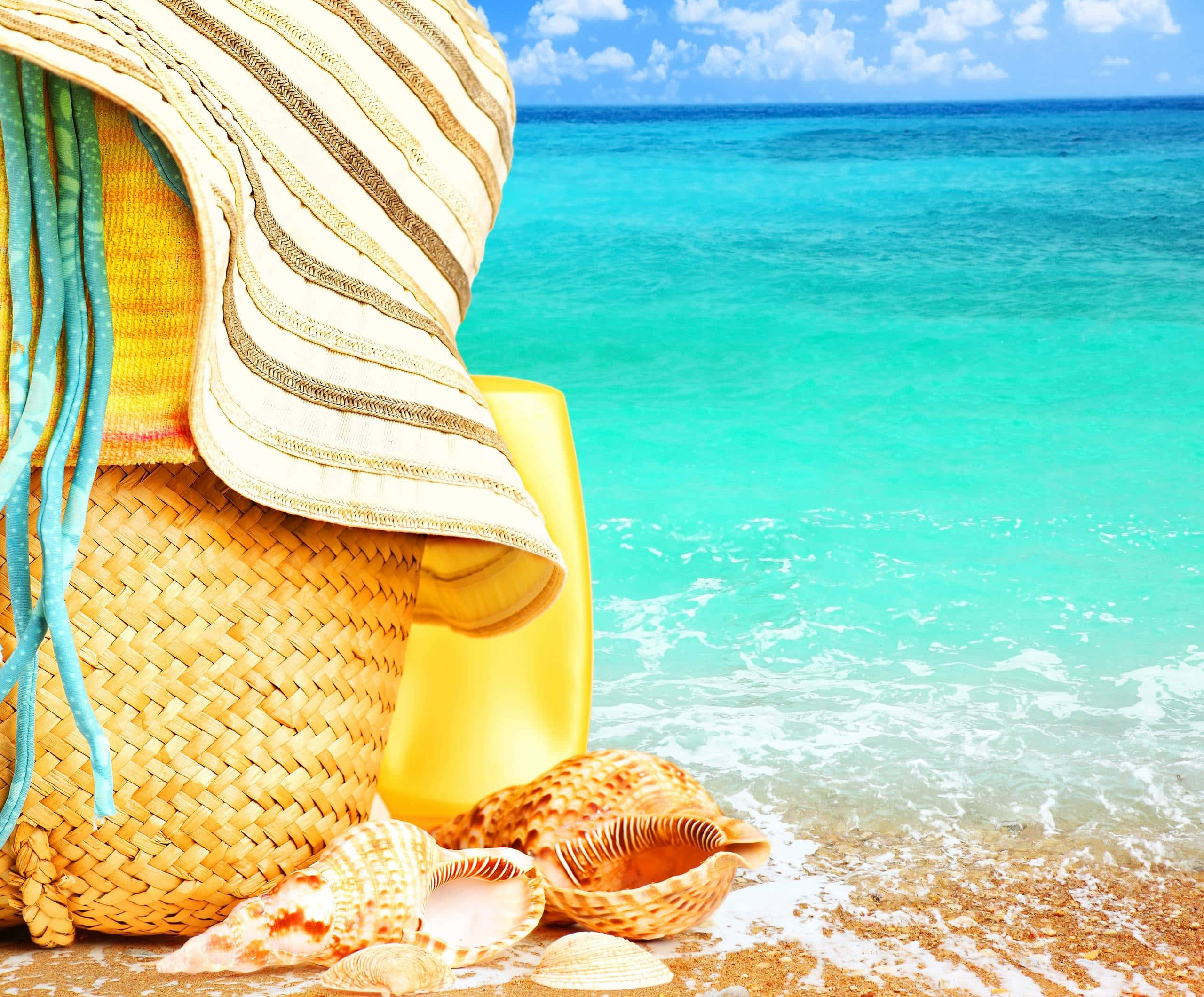 Summer Fun, beach hat, straw hat, 2K Desktop Wallpaper