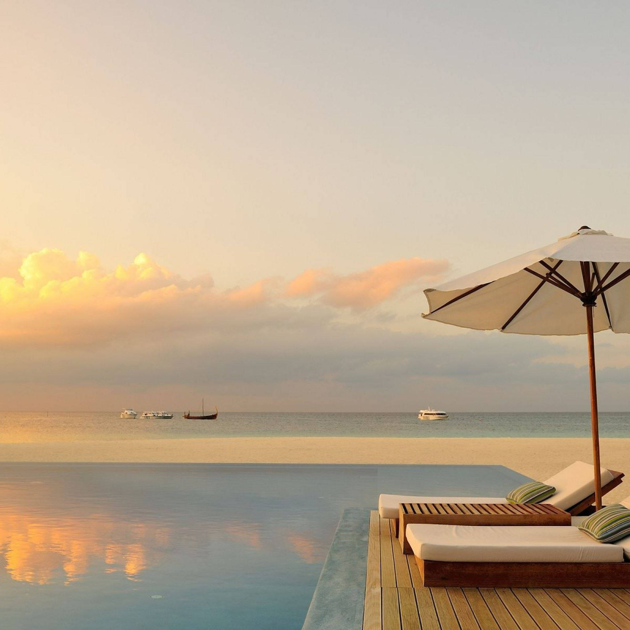 summer iPad, infinity pool, sunset, Full HD Desktop Wallpaper