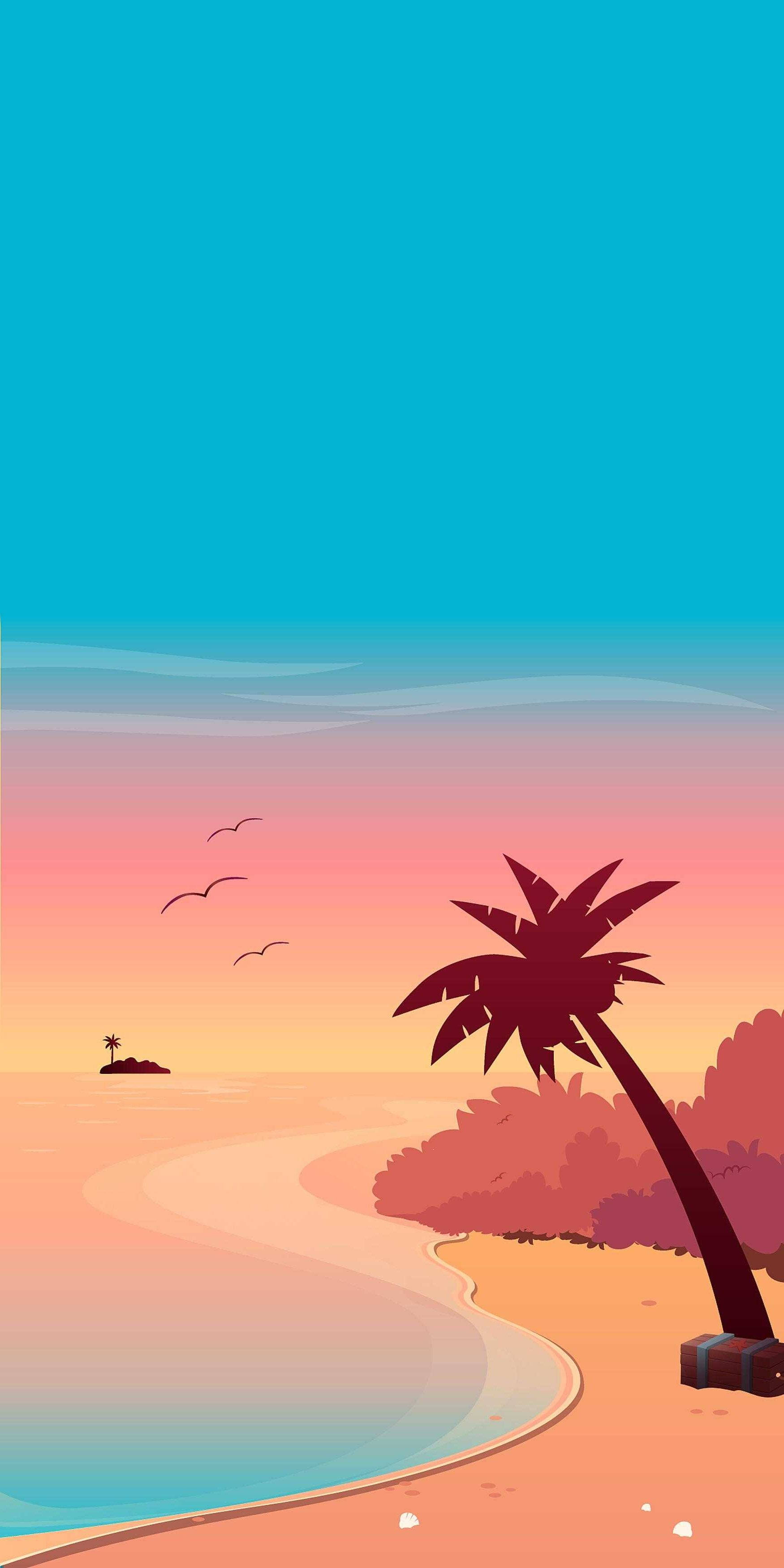 Pink Beach Art, summer iPhone, tropical beach, 2K Phone Wallpaper