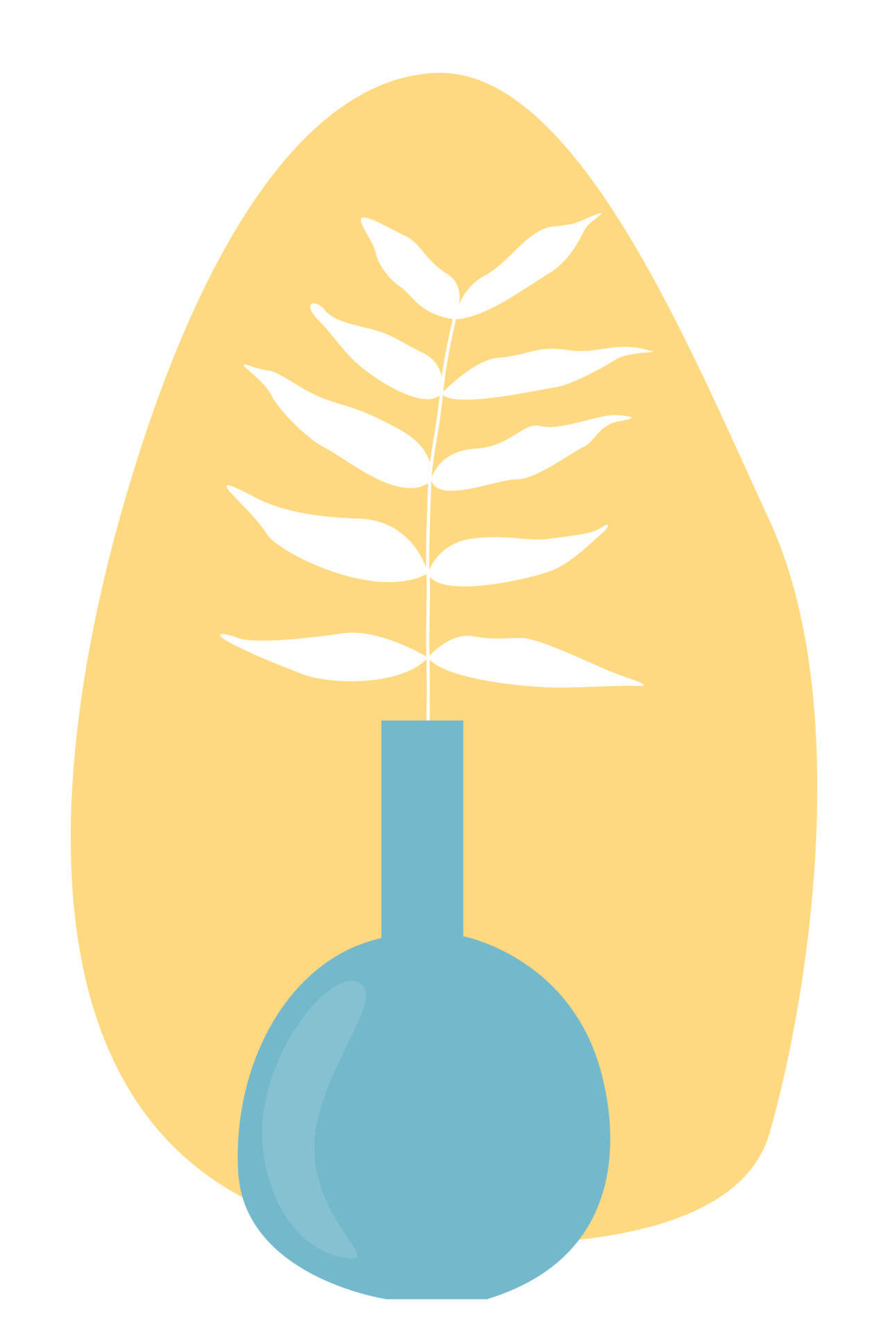 minimalist, blue vase, white leafy stem, Full HD Phone Wallpaper