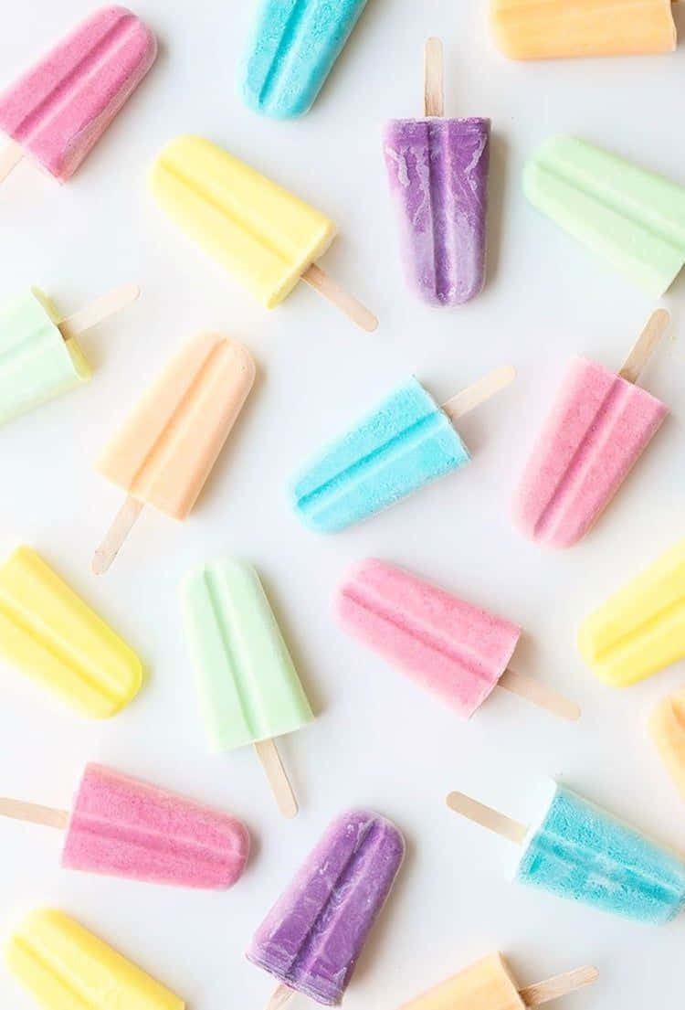 Cute Summer Popsicles Phone, pastel-colored popsicles, white surface, SD Phone Wallpaper