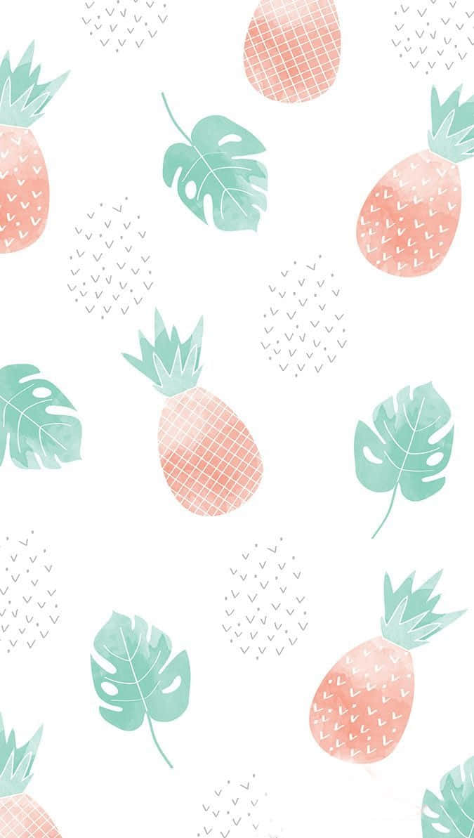pineapple, mint monstera leaves, coral pineapples, SD Phone Wallpaper