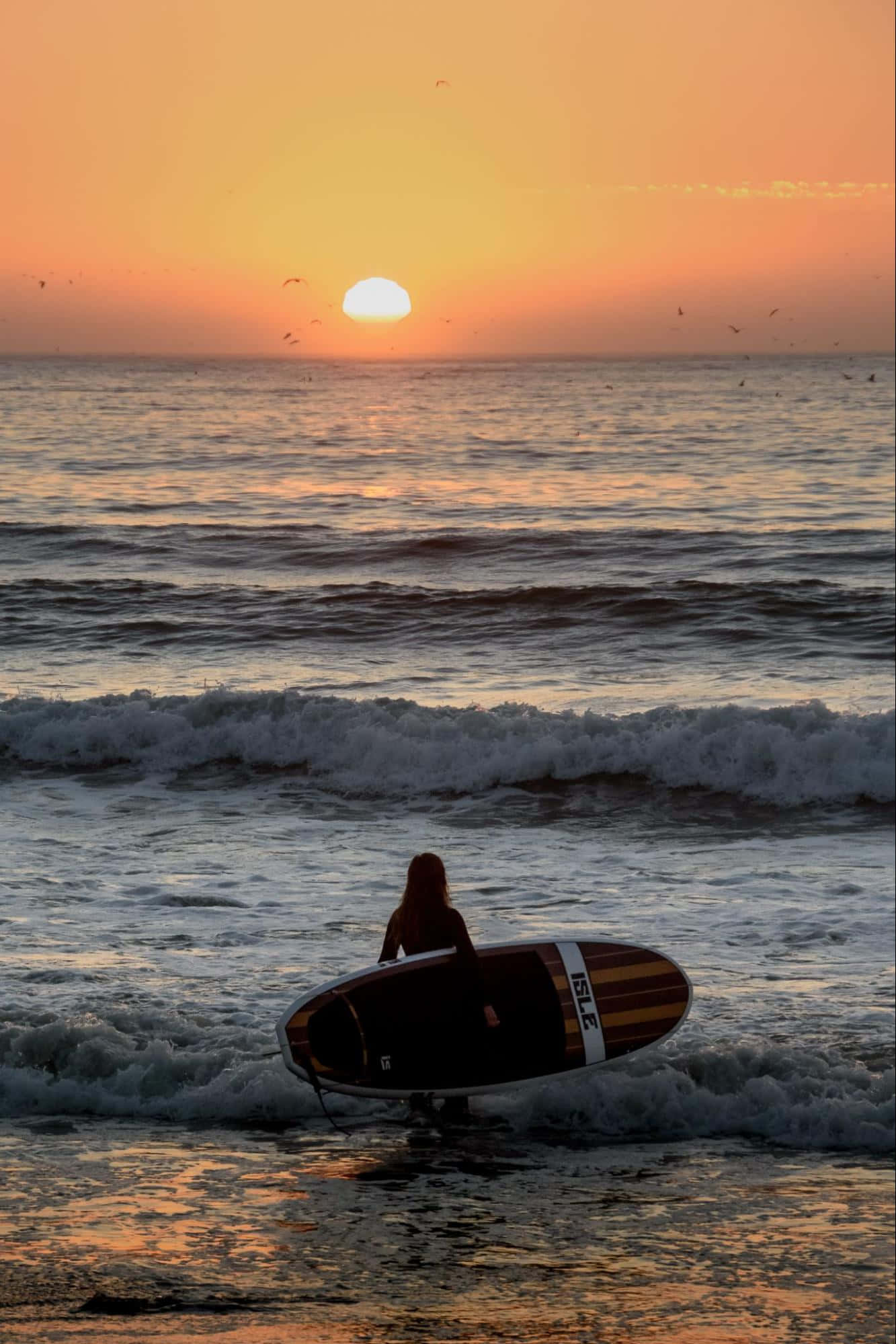surfer, ocean waves, sunset, Full HD Phone Wallpaper