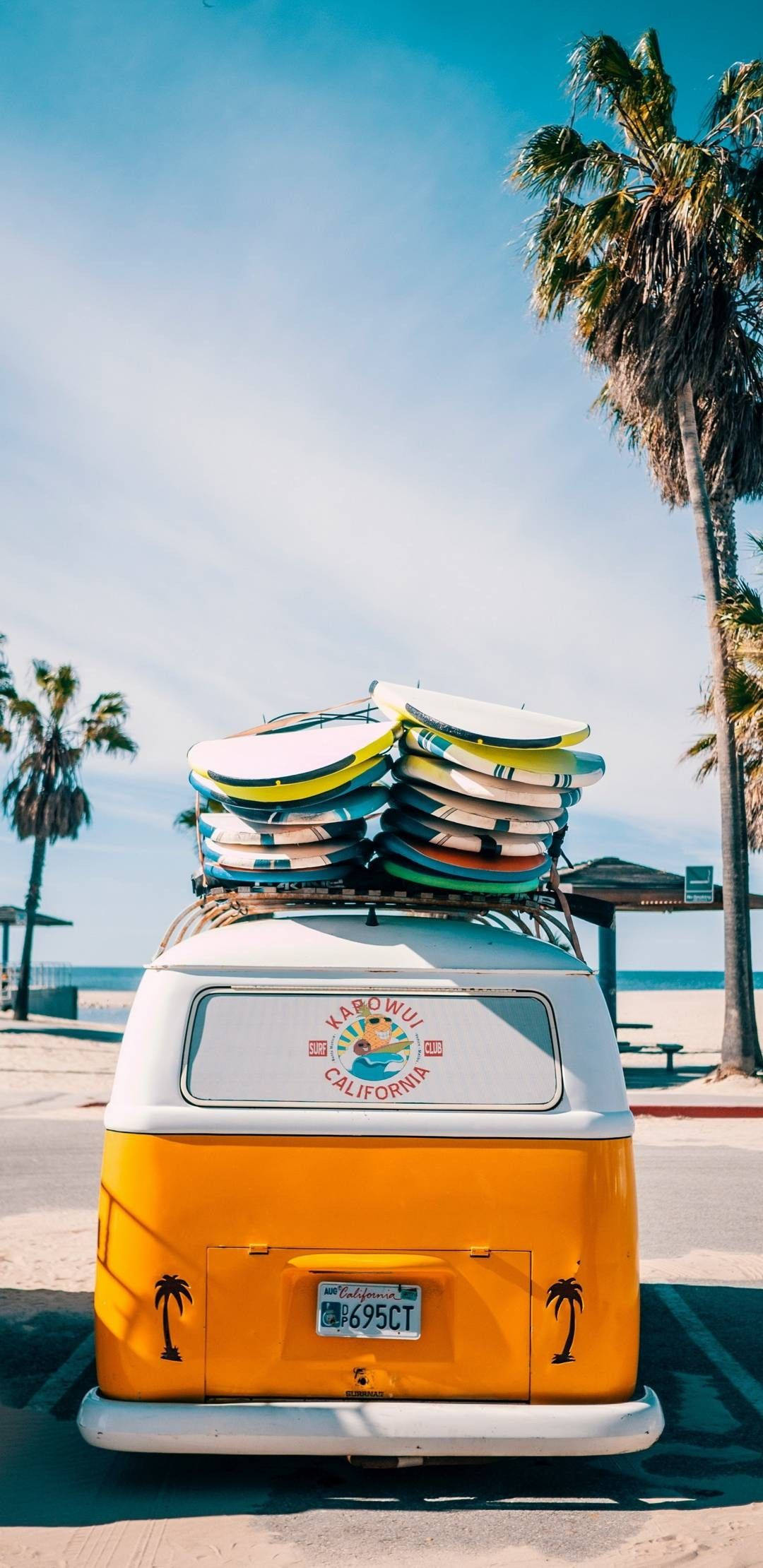 Summer iPhone, orange van, bright yellow, Full HD Phone Wallpaper