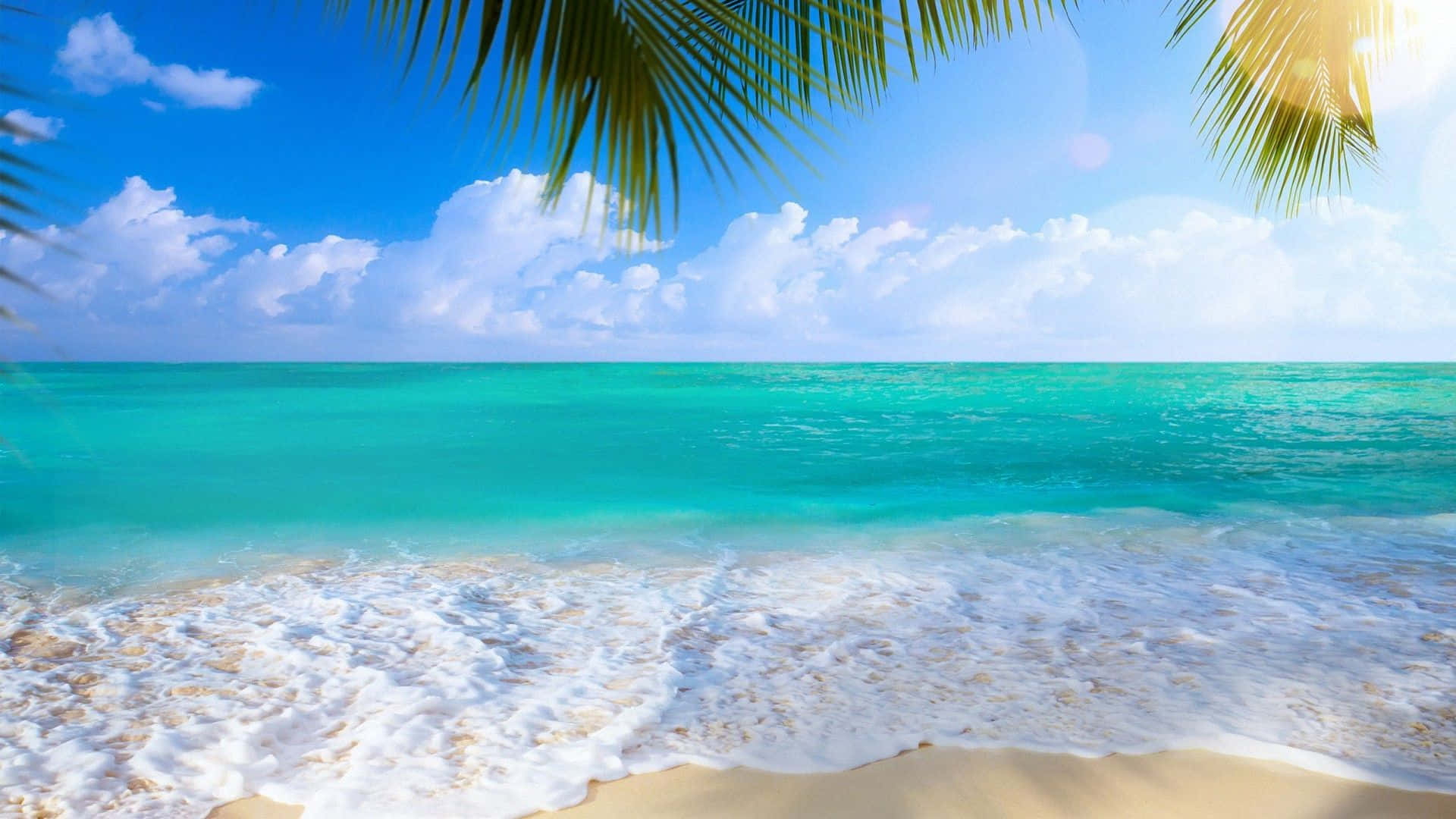 tropical beach, turquoise ocean, golden sand, Full HD Desktop Wallpaper