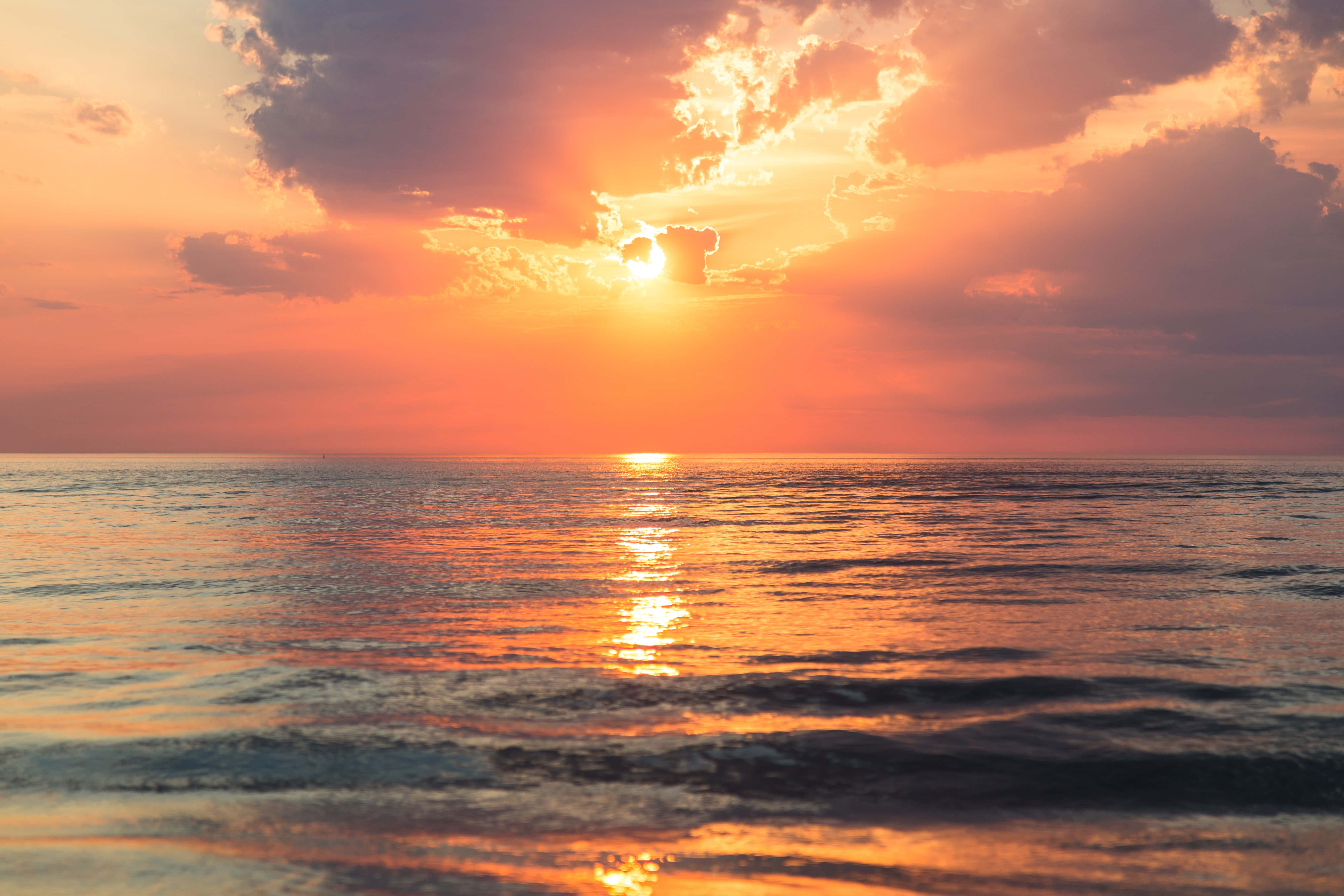 summer landscape, sunset, calm ocean waters, 5K Desktop Wallpaper