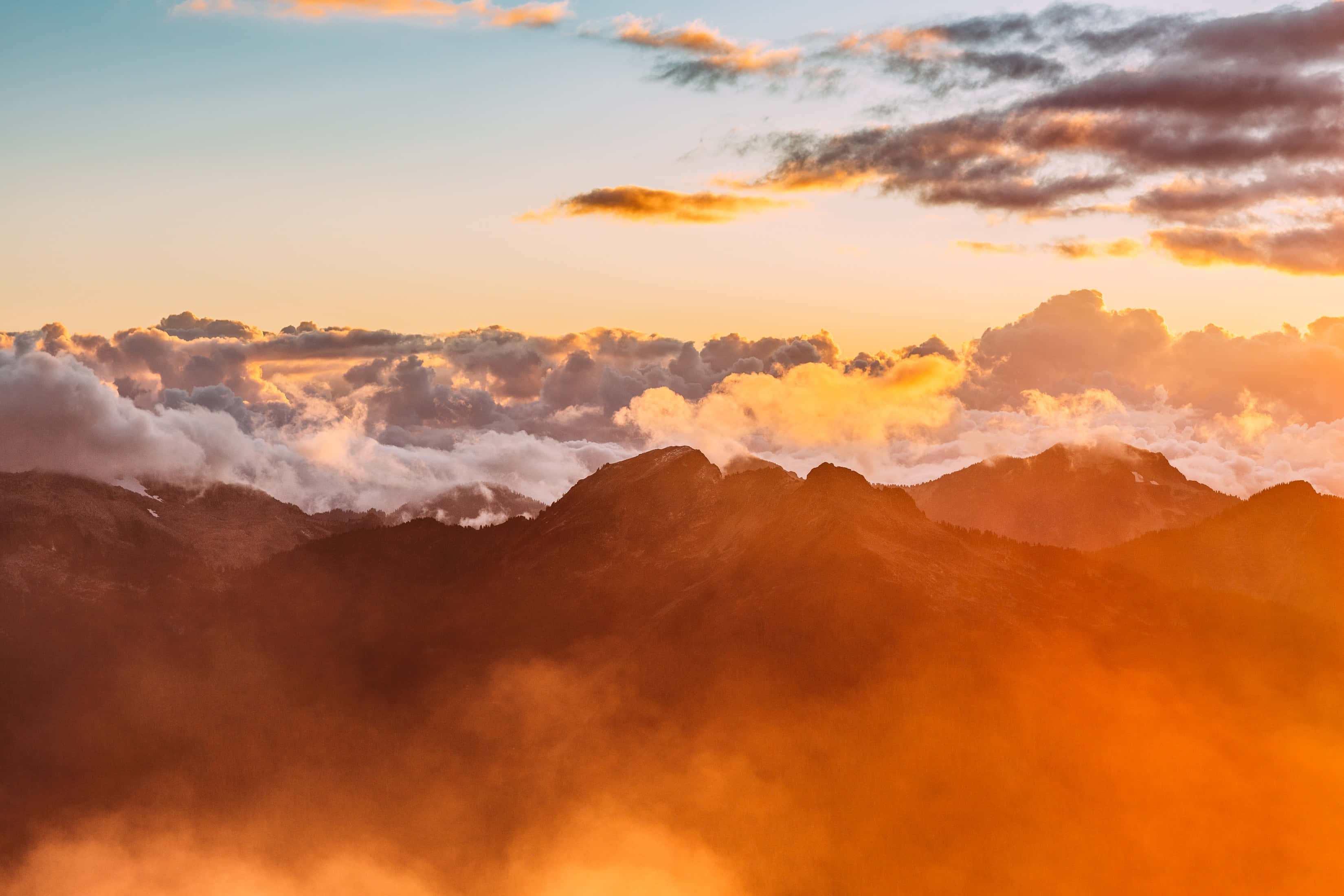 Summer Landscape, sunset, mountain peaks, 2K Desktop Wallpaper